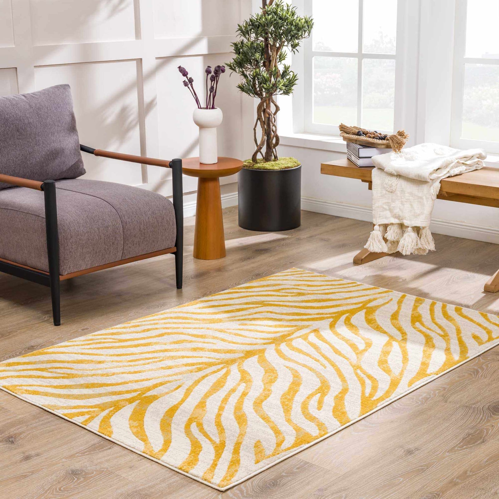 Alfombra con estampado de cebra en amarillo Terra - Liquidación