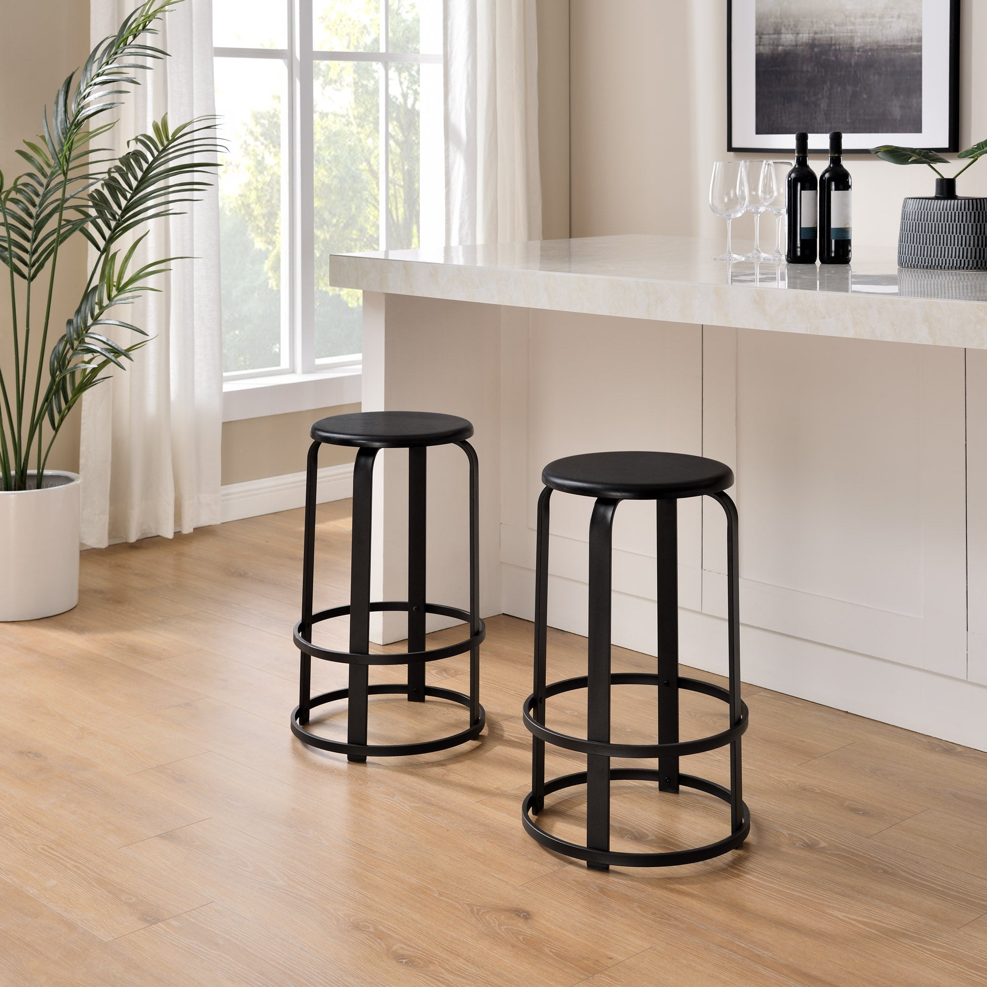 Taburete de bar de cocina redondo de madera y metal de 2 piezas Colton de 26"