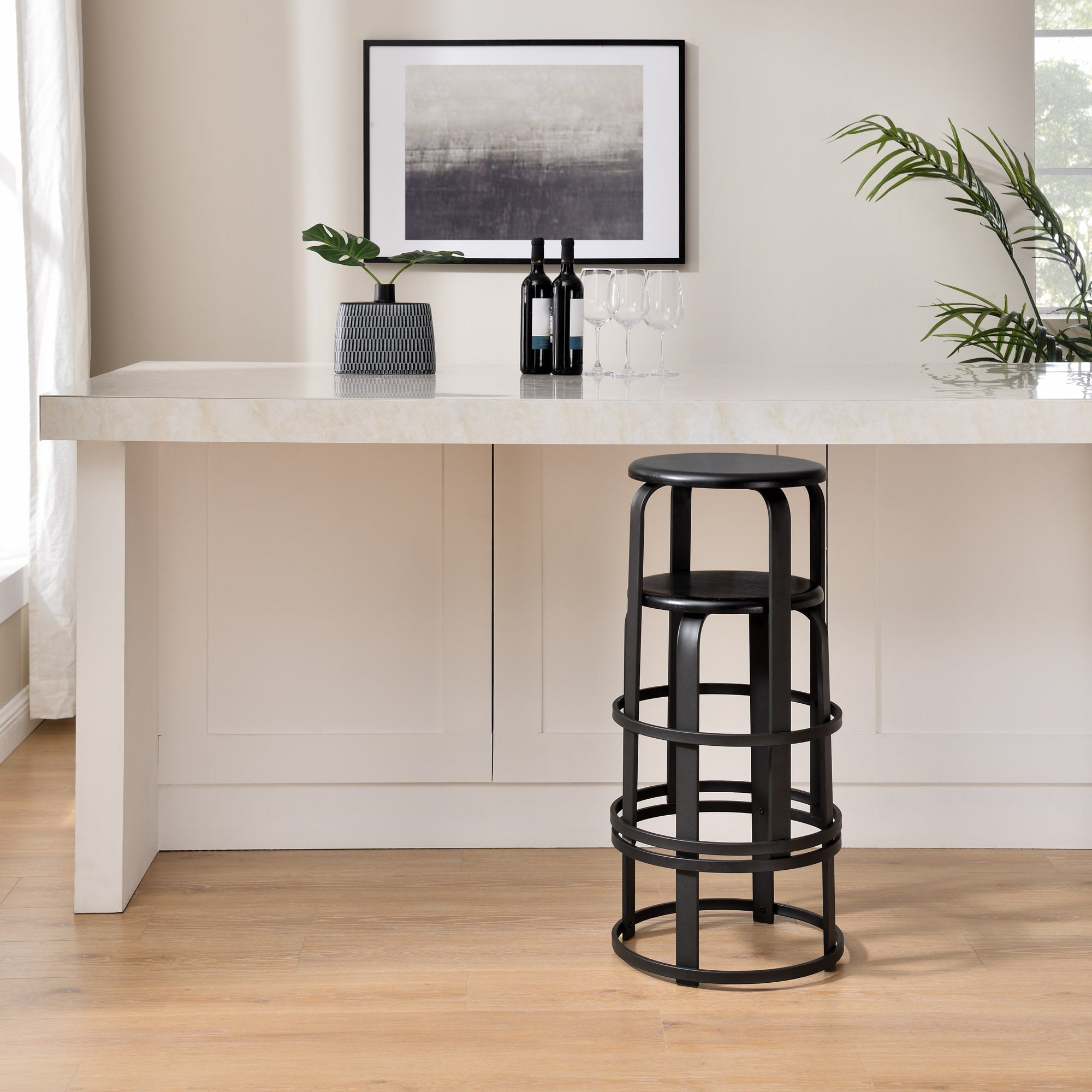 Taburete de bar de cocina redondo de madera y metal de 2 piezas Colton de 26"
