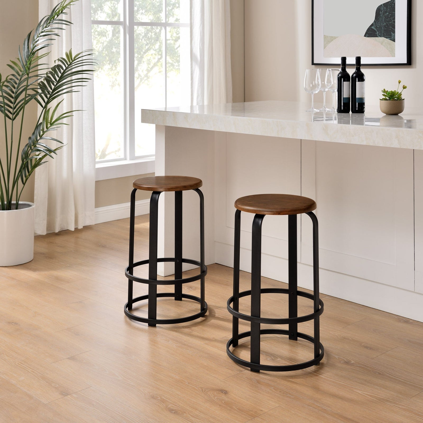 Taburete de bar de cocina redondo de madera y metal de 2 piezas Colton de 26