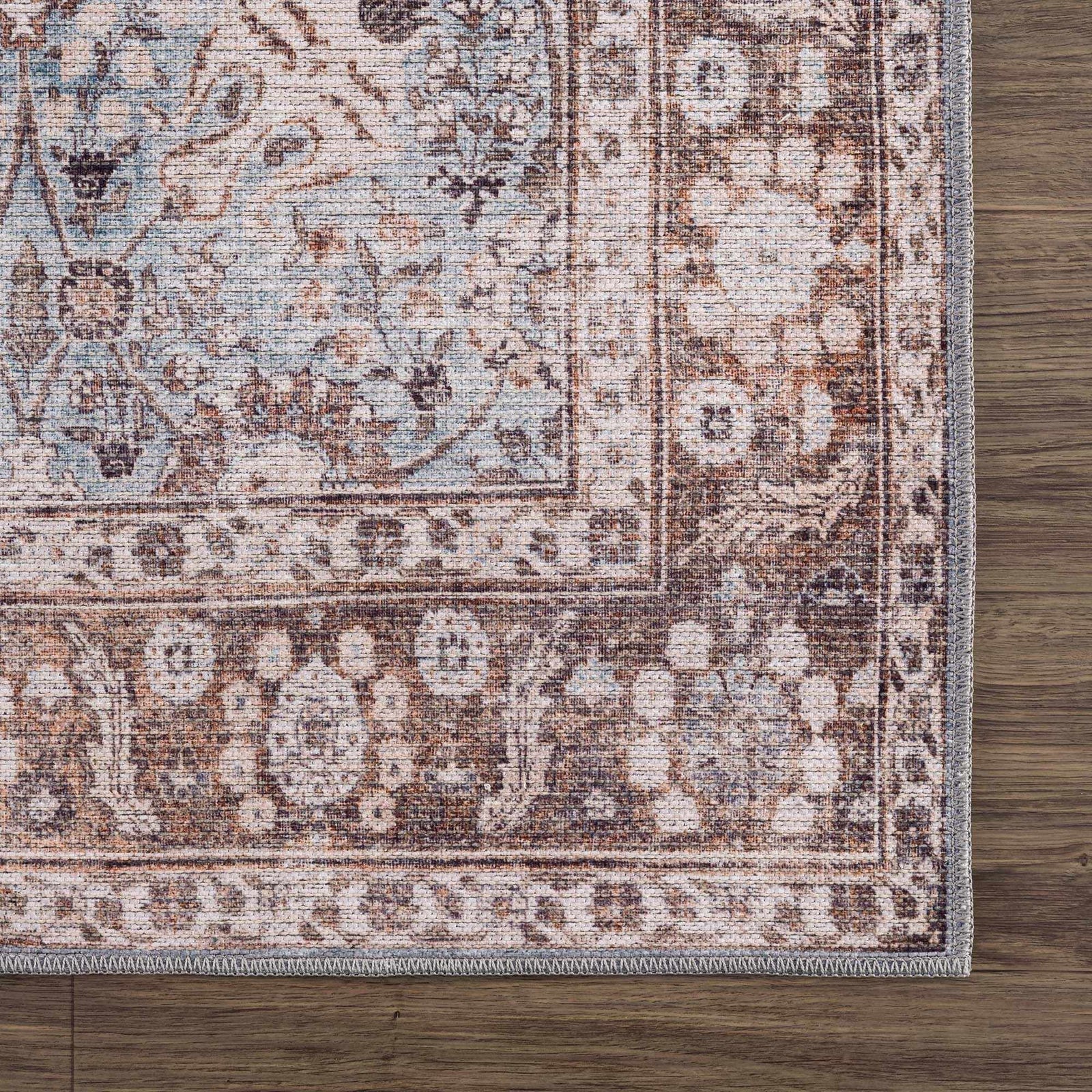 Alfombra lavable vintage Dauis en marrón y azul - Liquidación