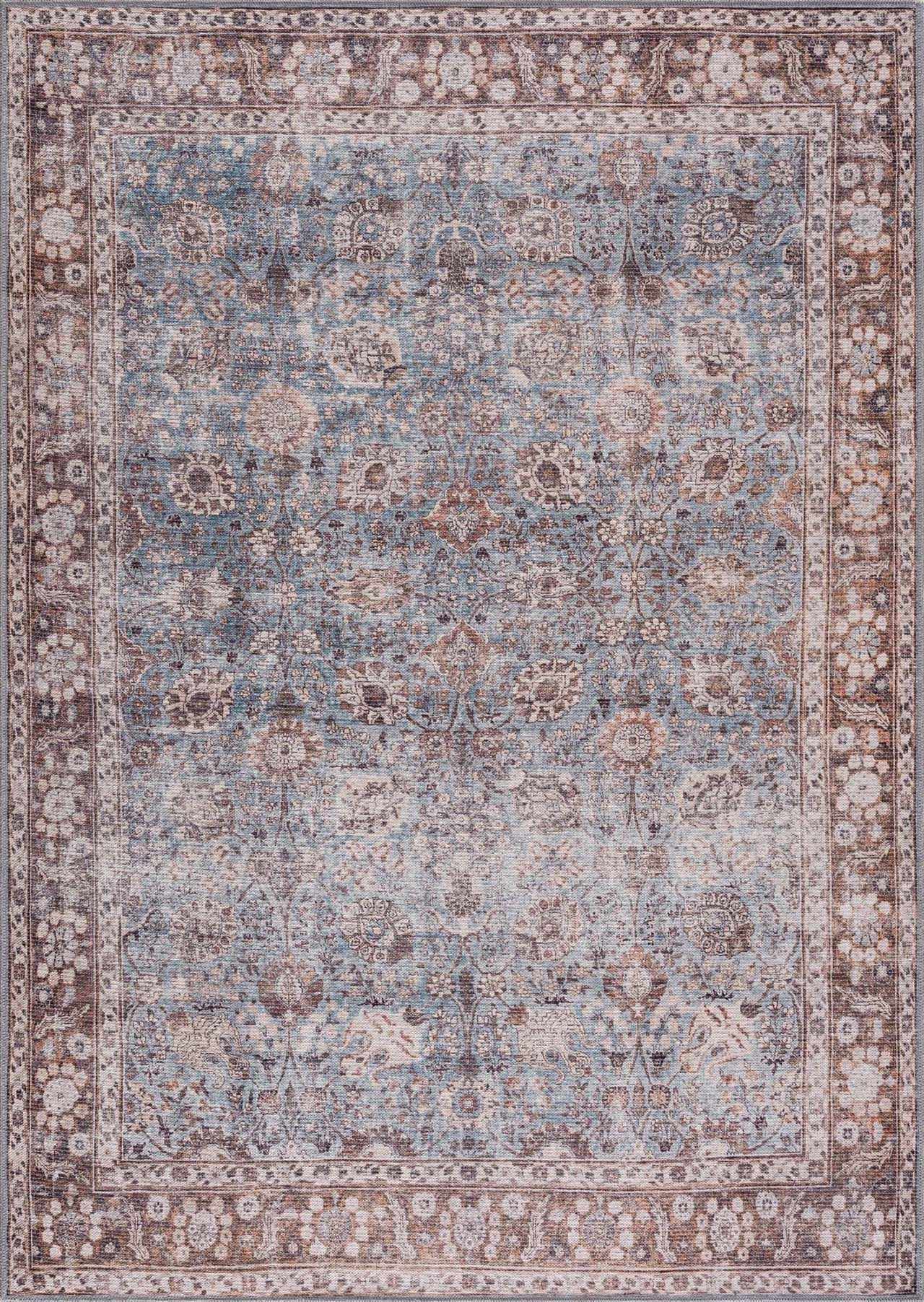 Alfombra lavable vintage Dauis en marrón y azul - Liquidación