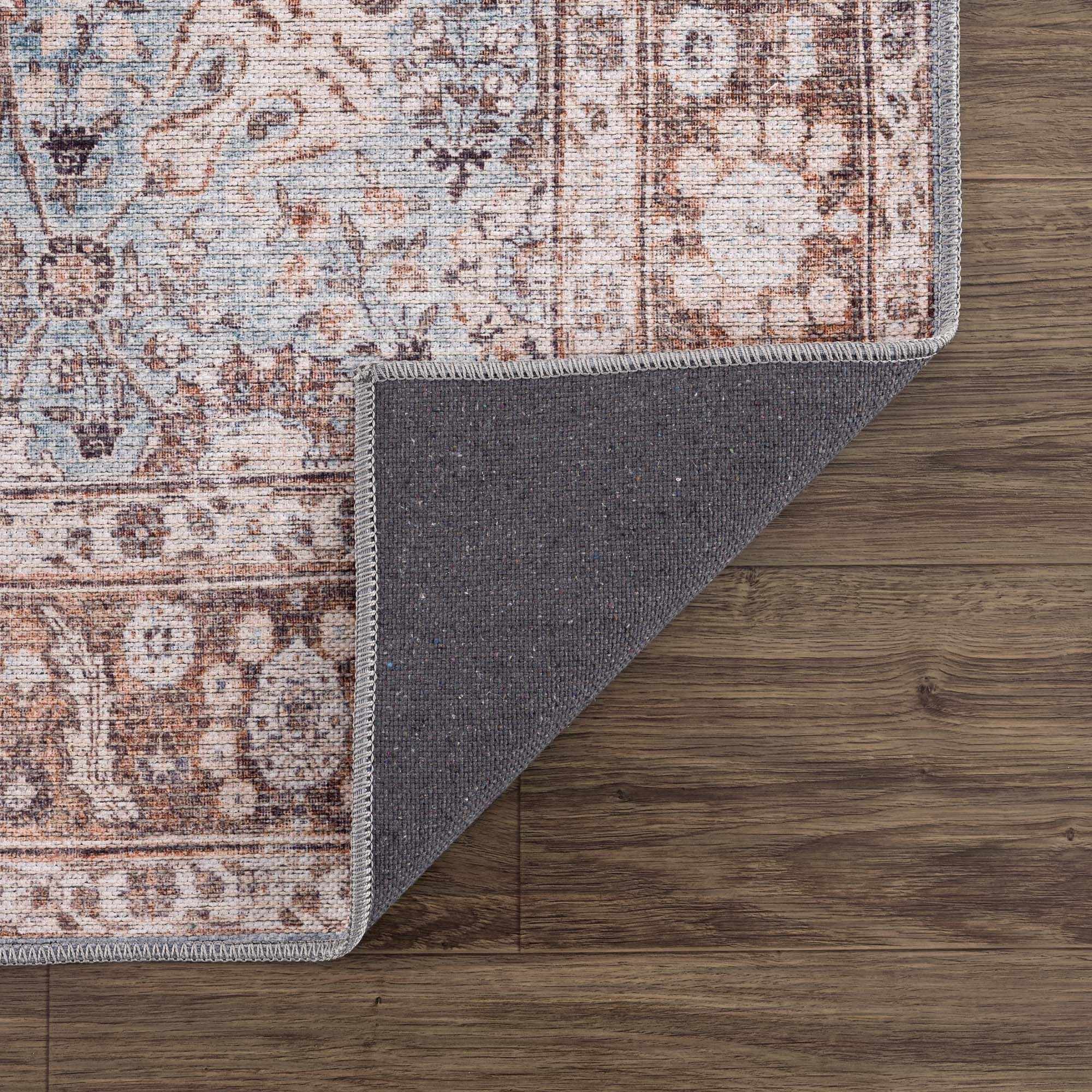 Alfombra lavable vintage Dauis en marrón y azul - Liquidación