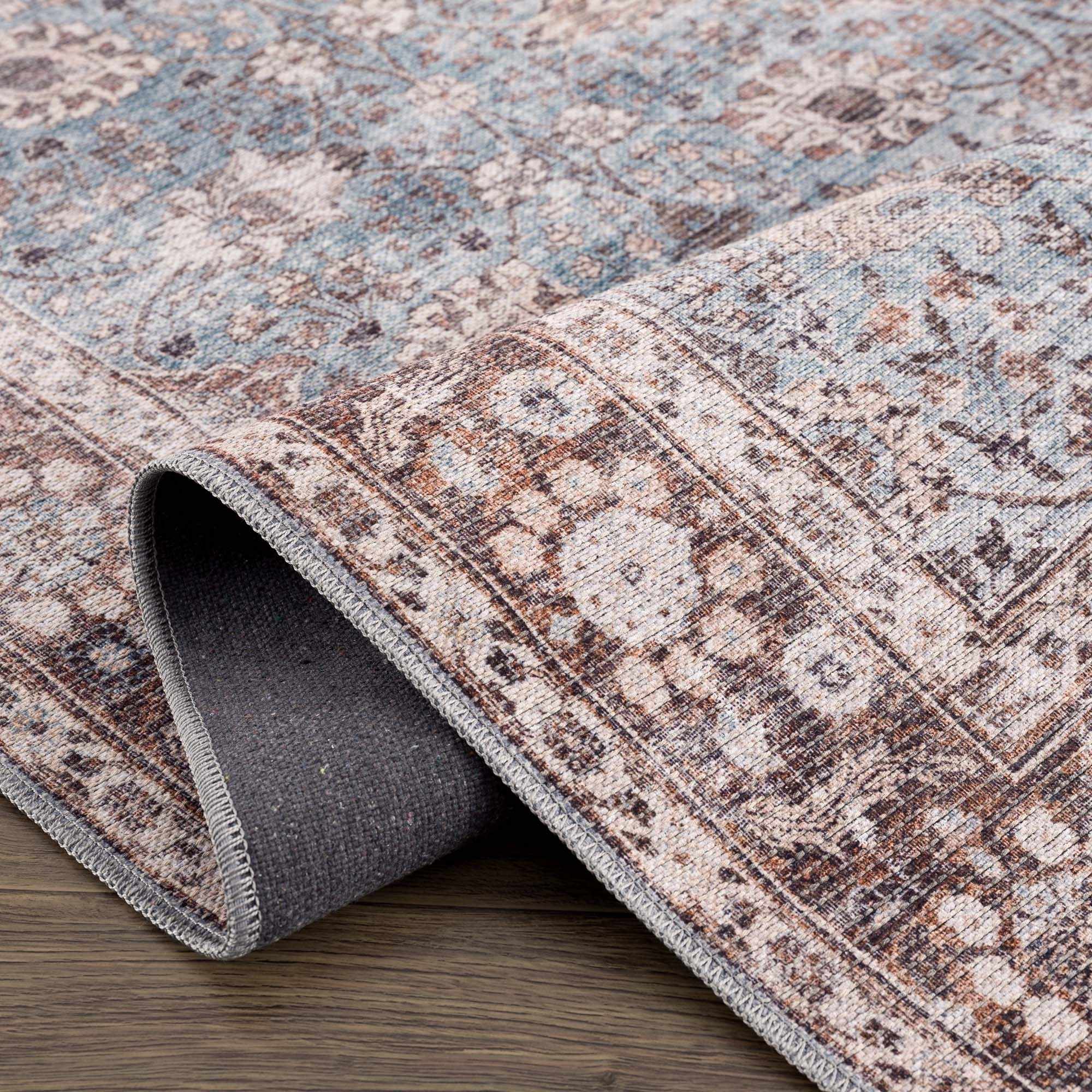 Alfombra lavable vintage Dauis en marrón y azul - Liquidación
