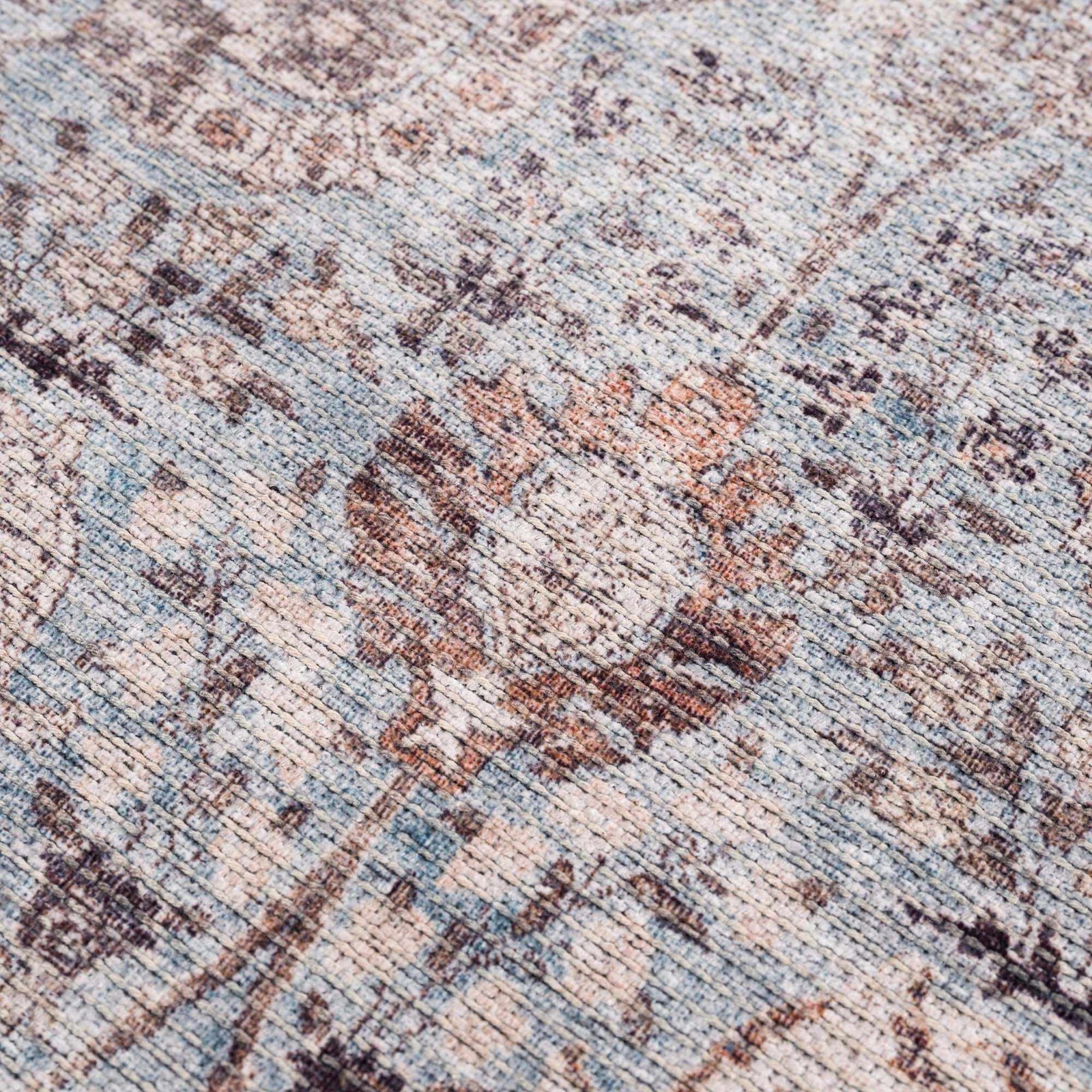 Alfombra lavable vintage Dauis en marrón y azul - Liquidación