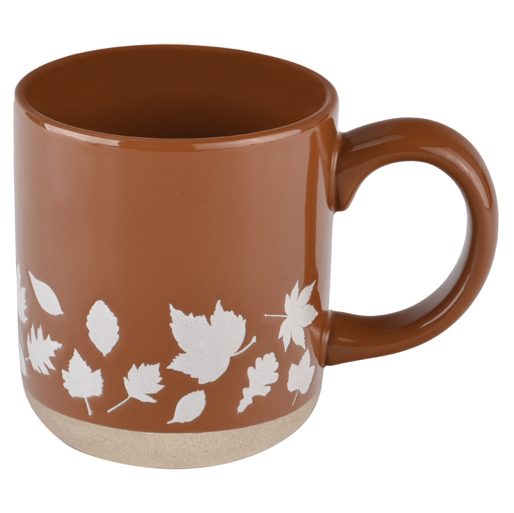 Taza de café de cerámica naranja con hojas de otoño de 14 oz