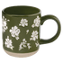 Taza de café de cerámica con diseño floral verde de 14 oz
