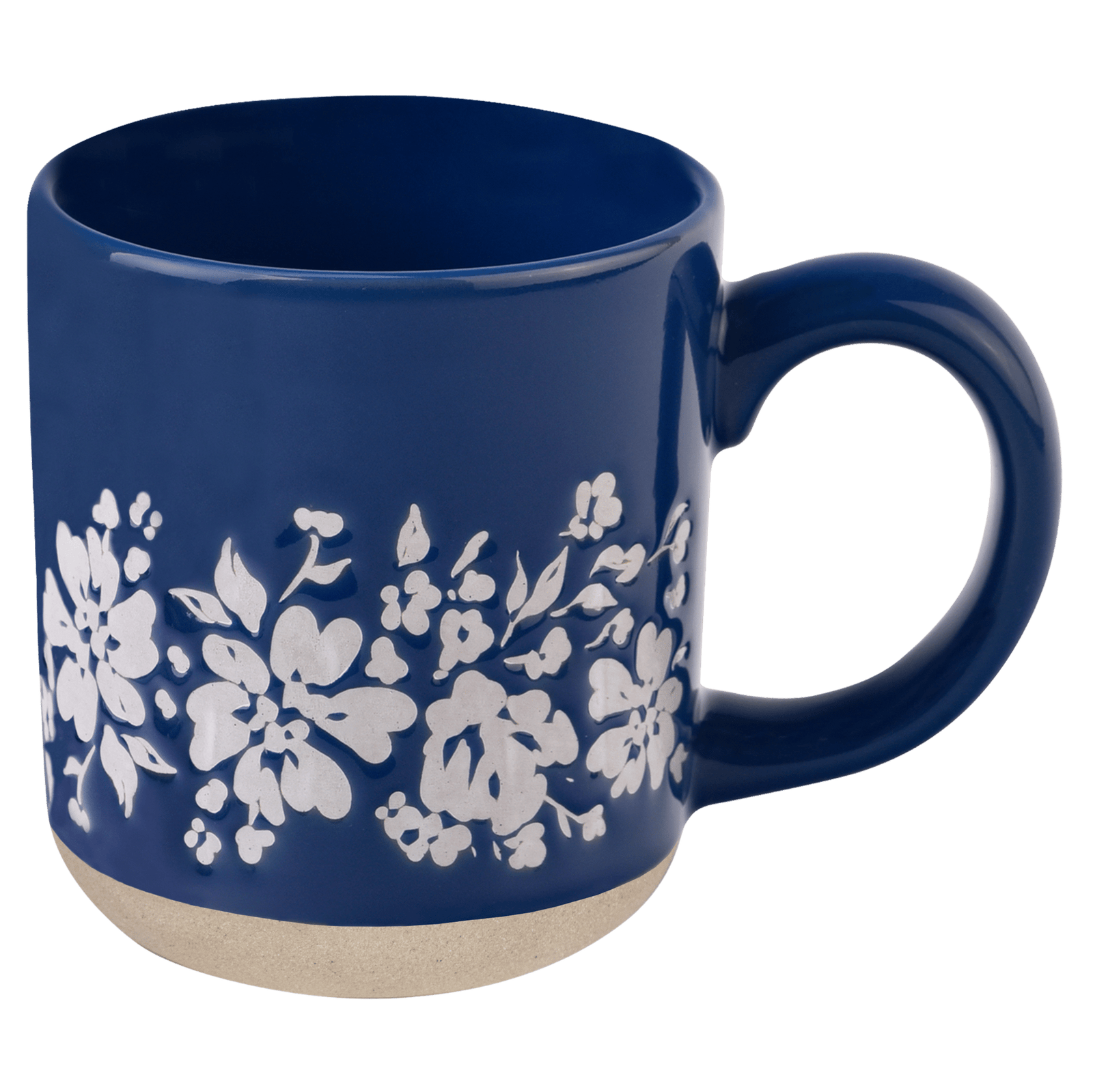 Taza de café de cerámica con diseño floral azul de 14 oz