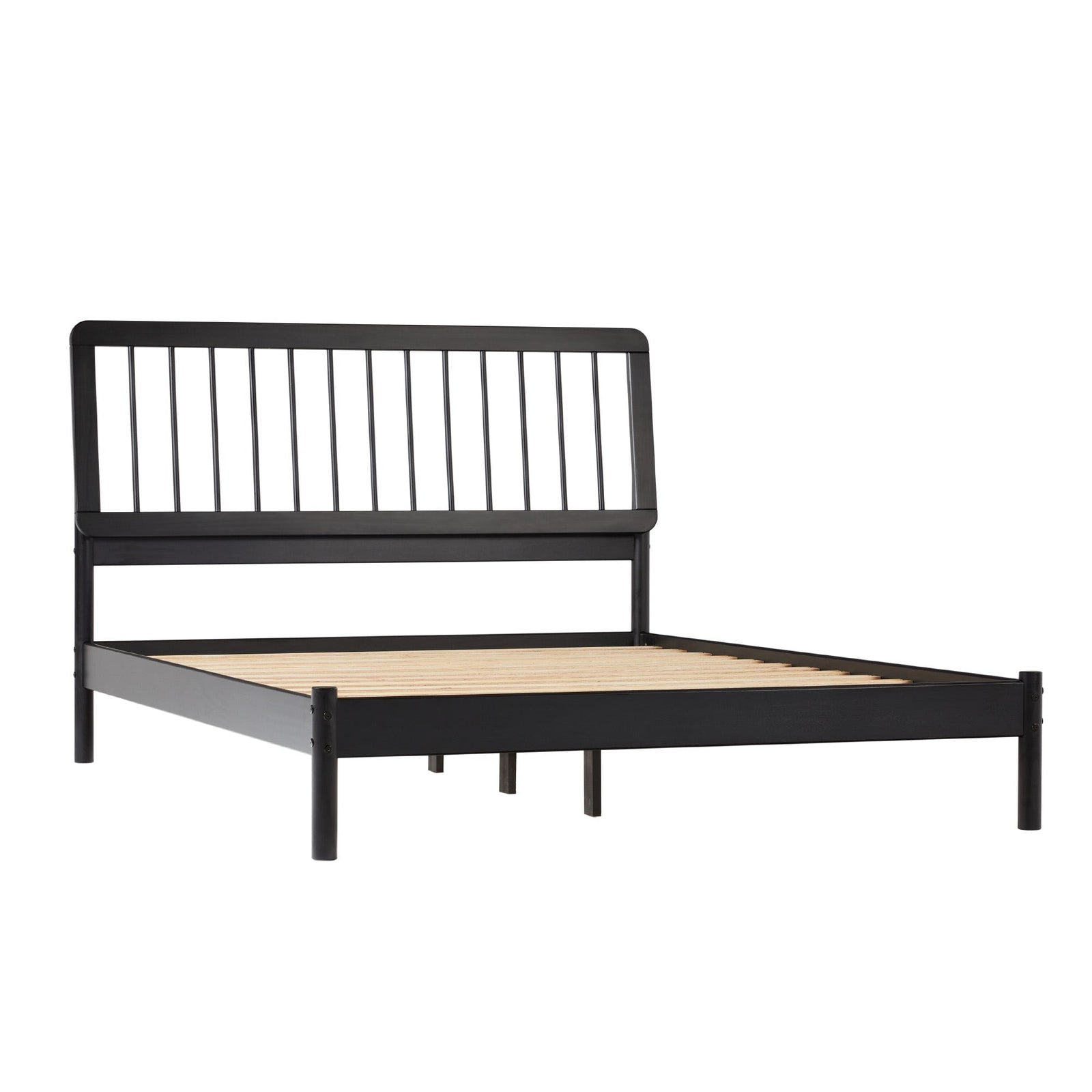 Cama de madera maciza con estructura de husillo de estilo moderno de mediados de siglo