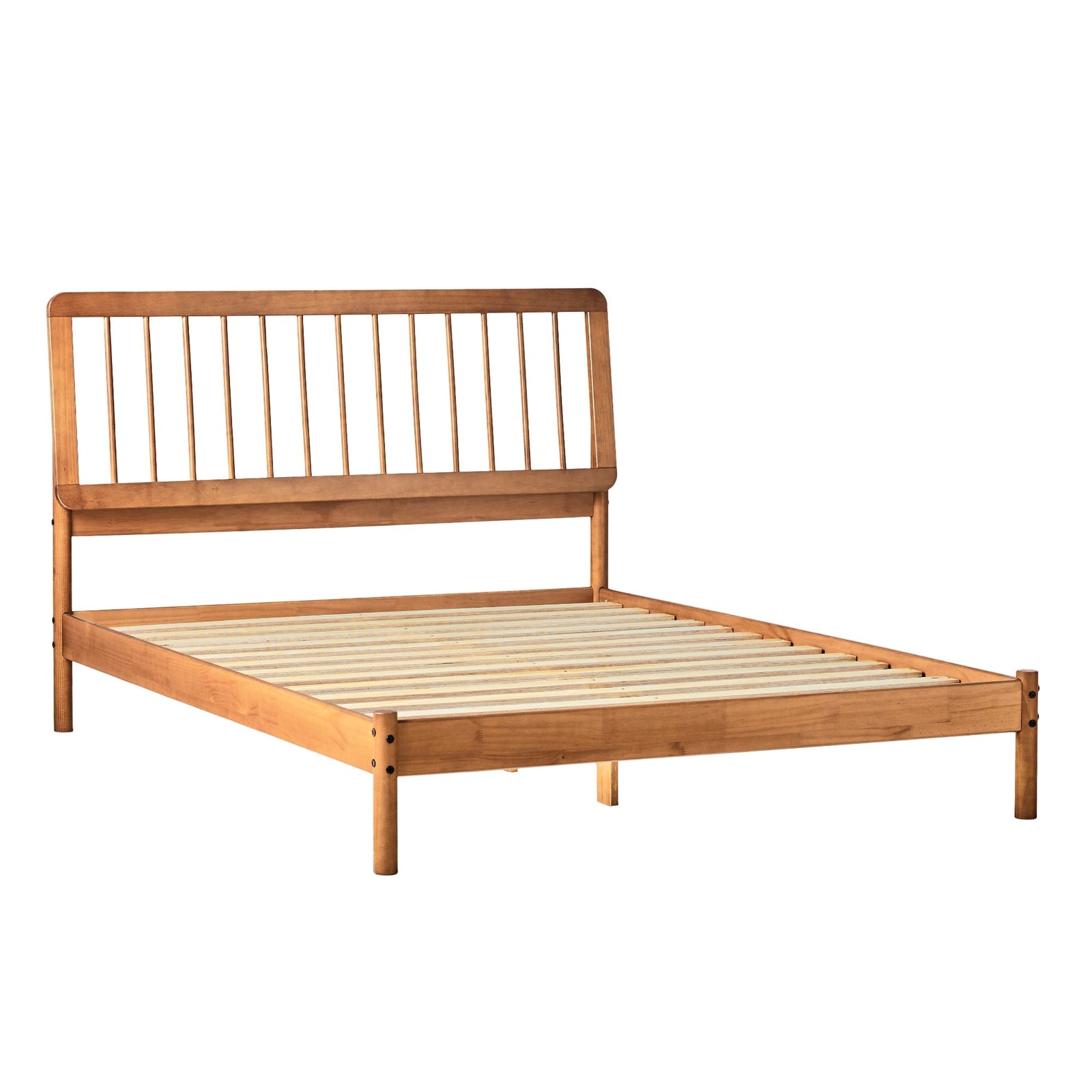 Cama de madera maciza con estructura de husillo de estilo moderno de mediados de siglo