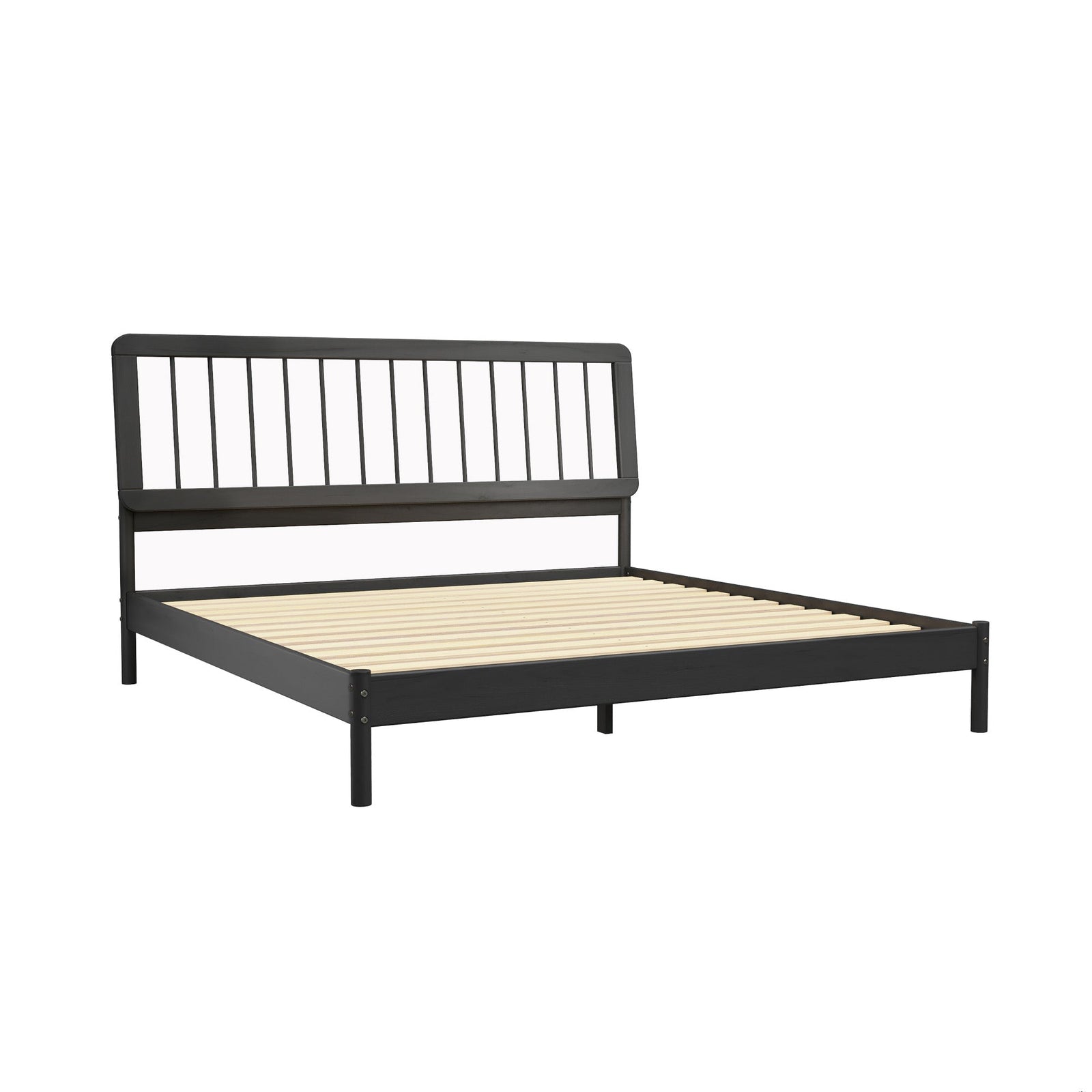 Cama de madera maciza con estructura de husillo de estilo moderno de mediados de siglo