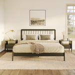 Cama de madera maciza con estructura de husillo de estilo moderno de mediados de siglo