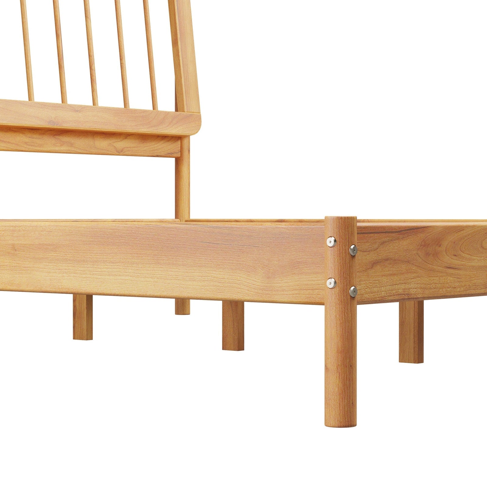 Cama de madera maciza con estructura de husillo de estilo moderno de mediados de siglo