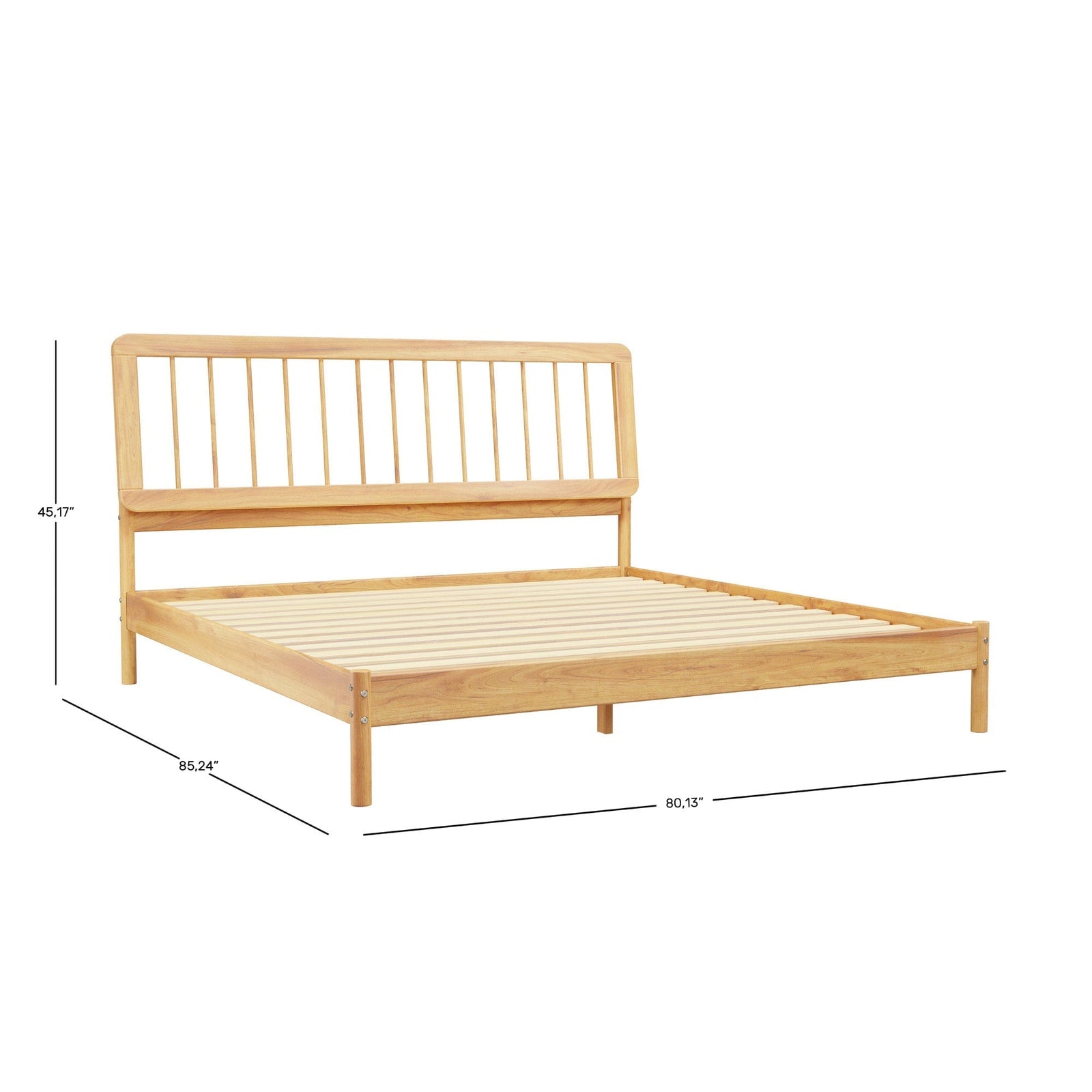 Cama de madera maciza con estructura de husillo de estilo moderno de mediados de siglo