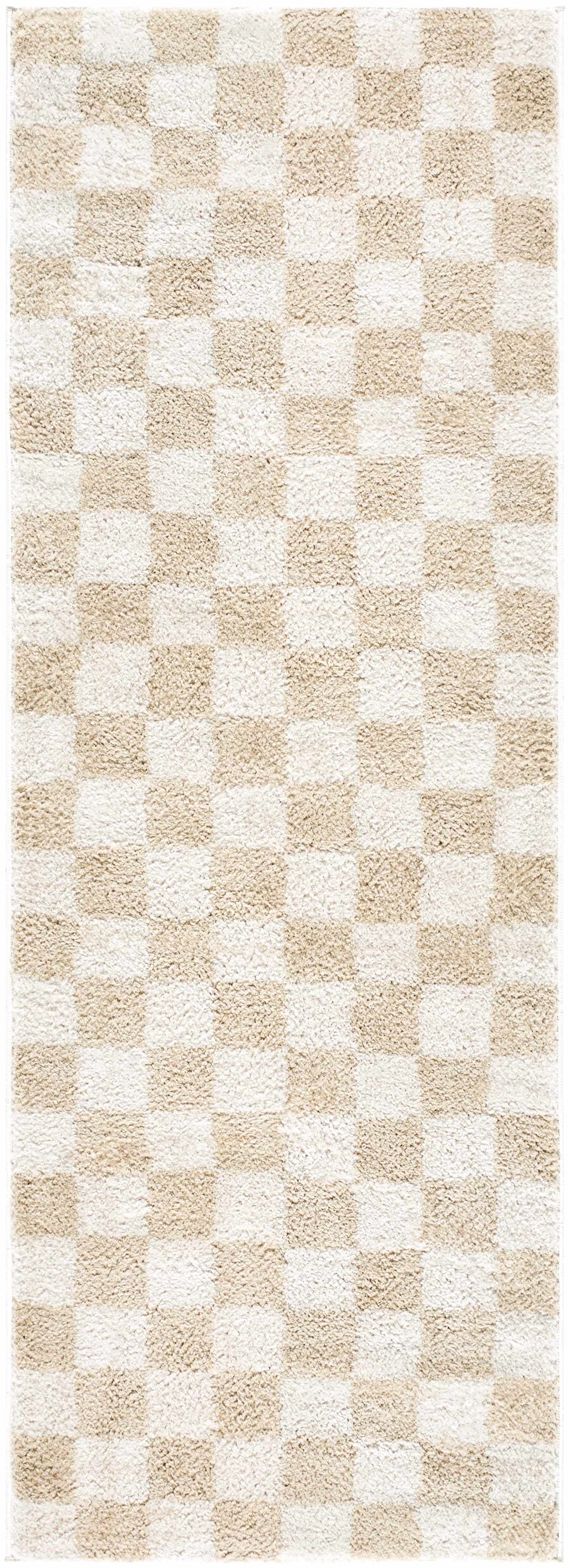 Alfombra lavable a cuadros color crema Canika 