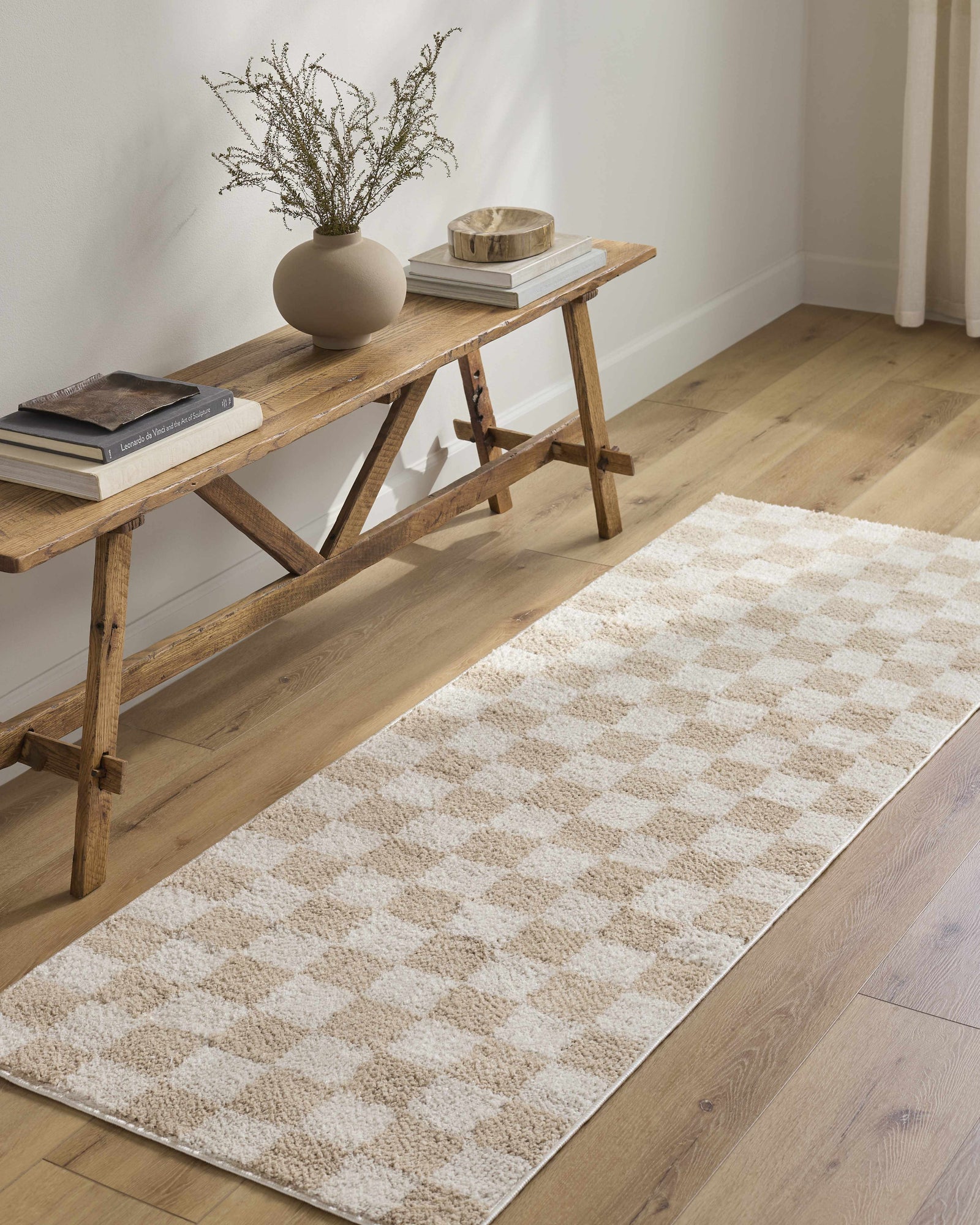 Alfombra lavable a cuadros color crema Canika 