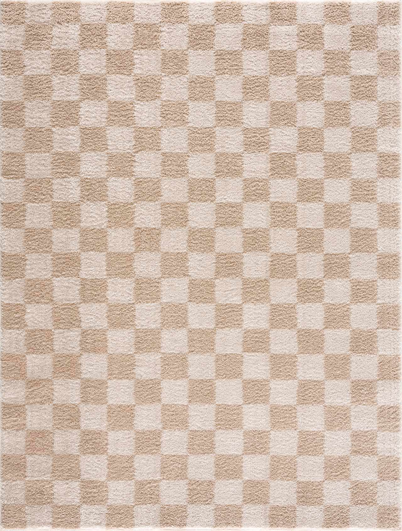 Alfombra lavable a cuadros color crema Canika 