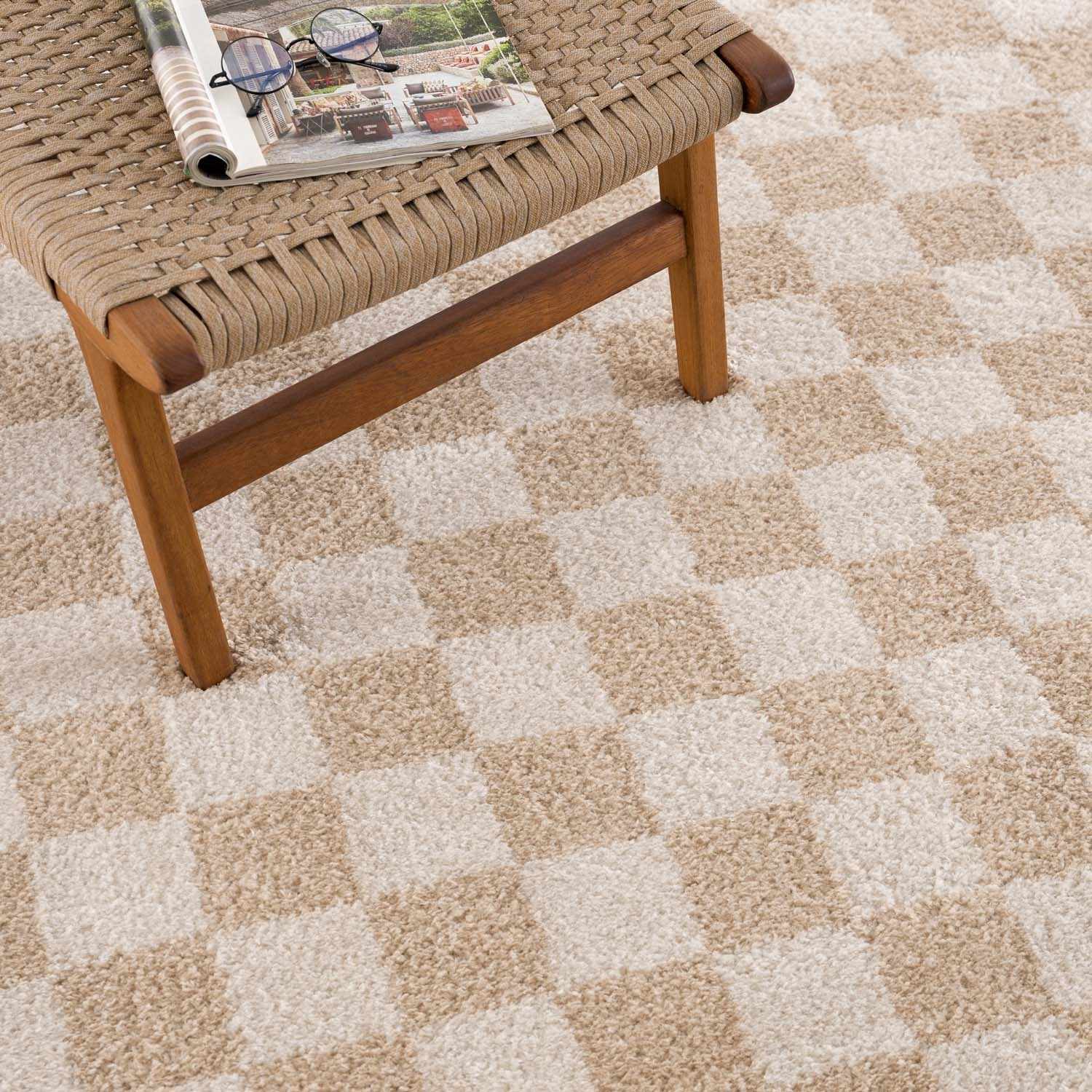 Alfombra lavable a cuadros color crema Canika 