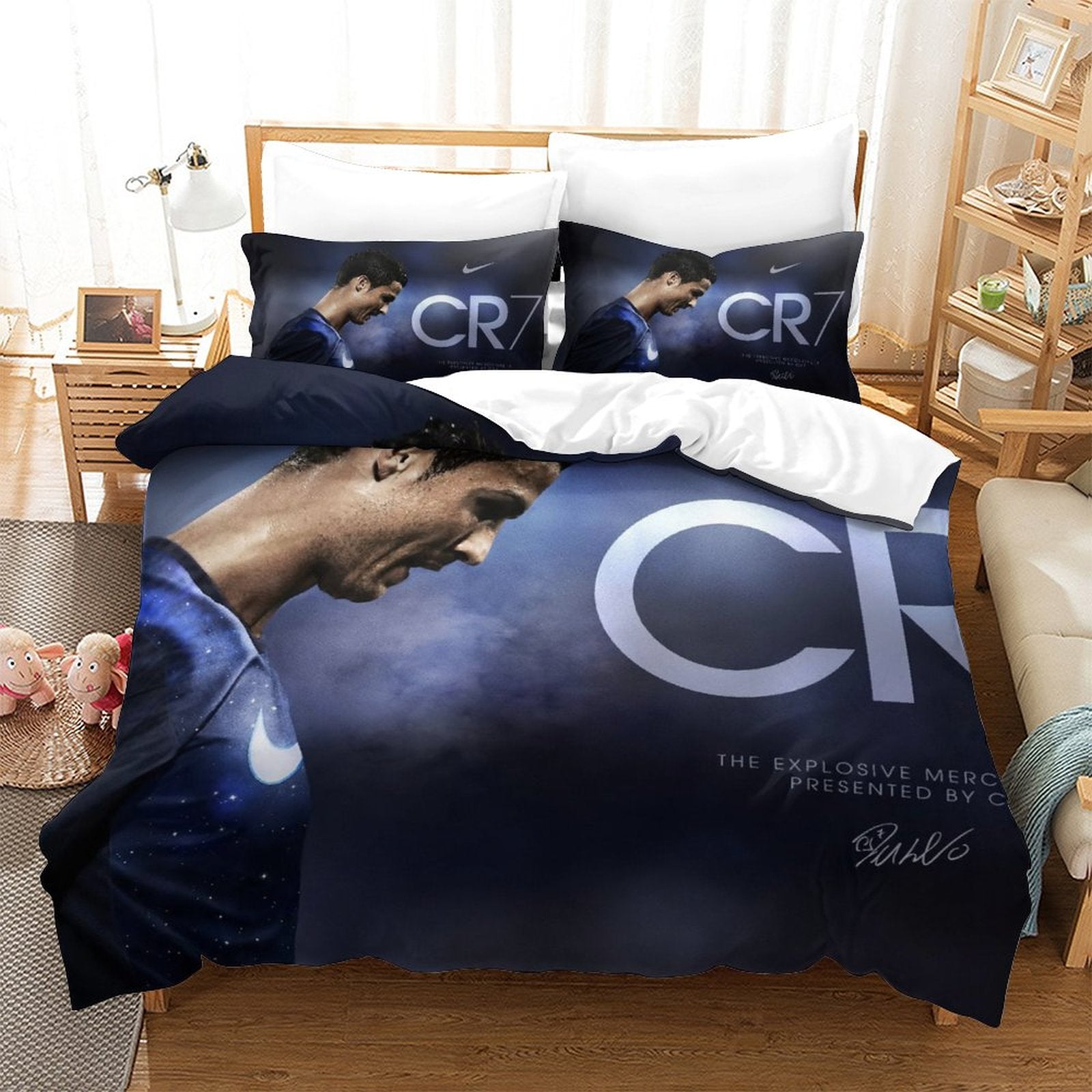 Juego de cama con estampado de Cristiano Ronaldo CR7, edredón y funda de edredón