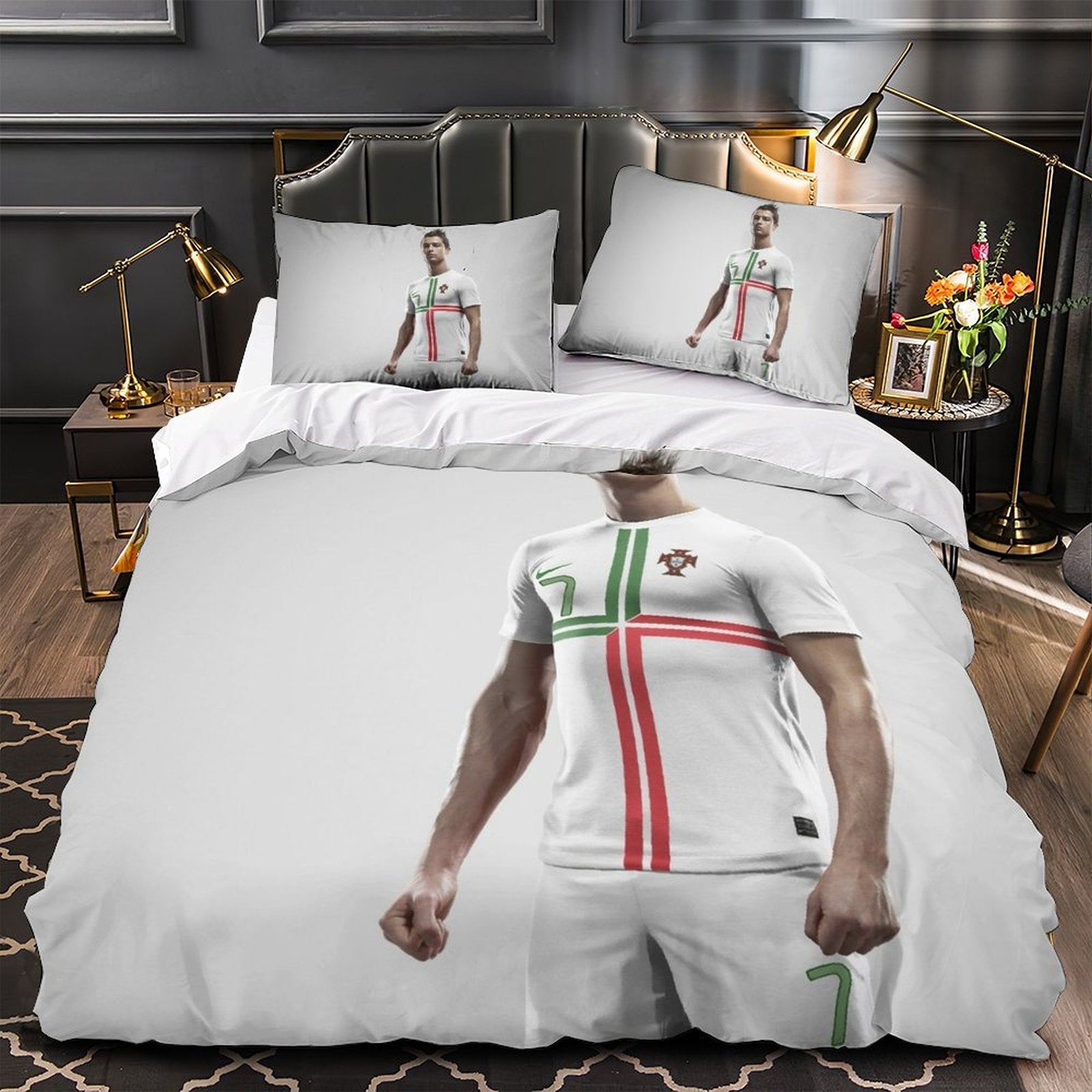 Juego de cama con estampado de Cristiano Ronaldo CR7, edredón y funda de edredón