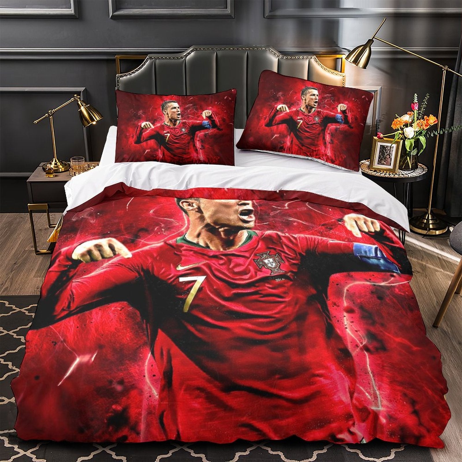 Juego de cama con estampado de Cristiano Ronaldo CR7, edredón y funda de edredón