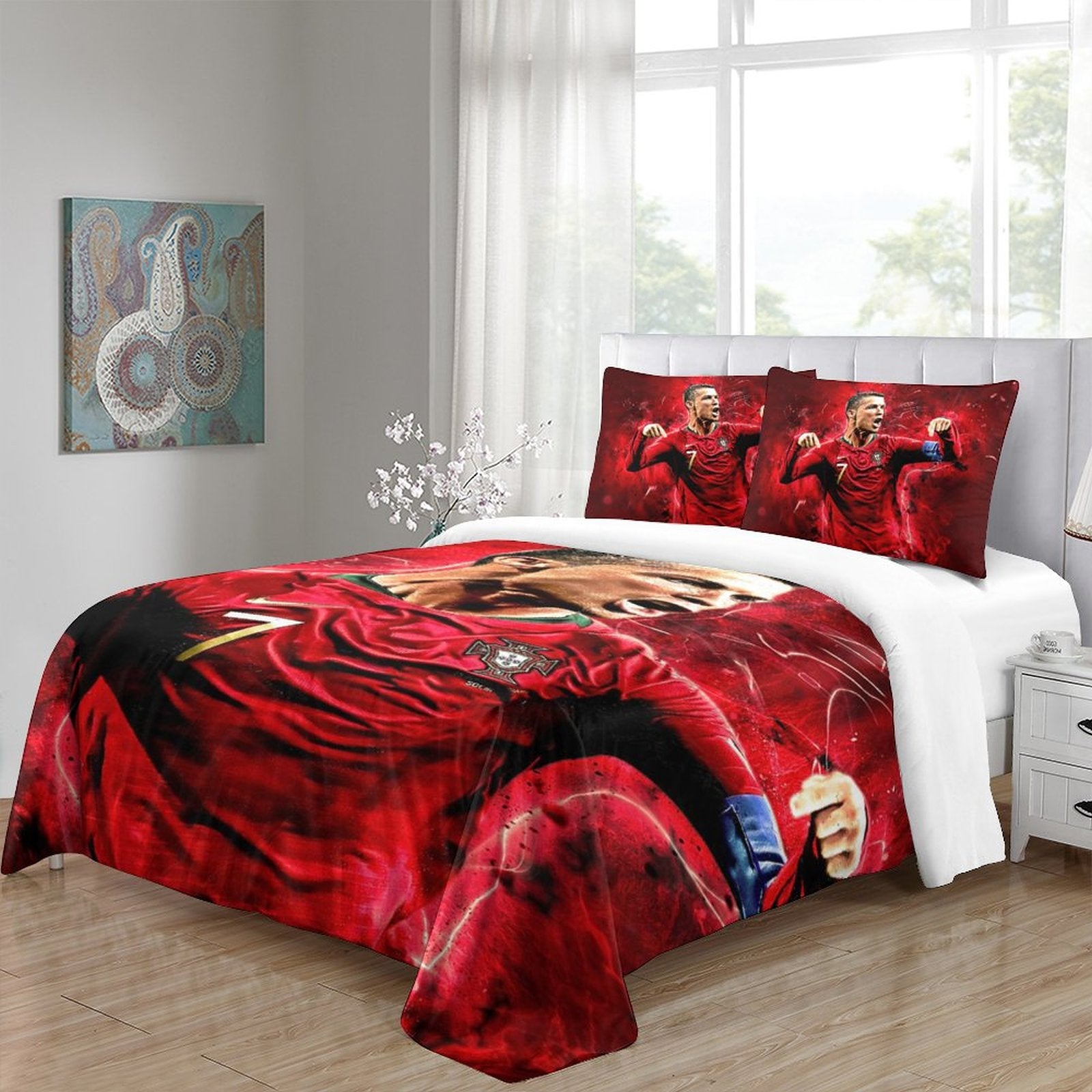 Juego de cama con estampado de Cristiano Ronaldo CR7, edredón y funda de edredón