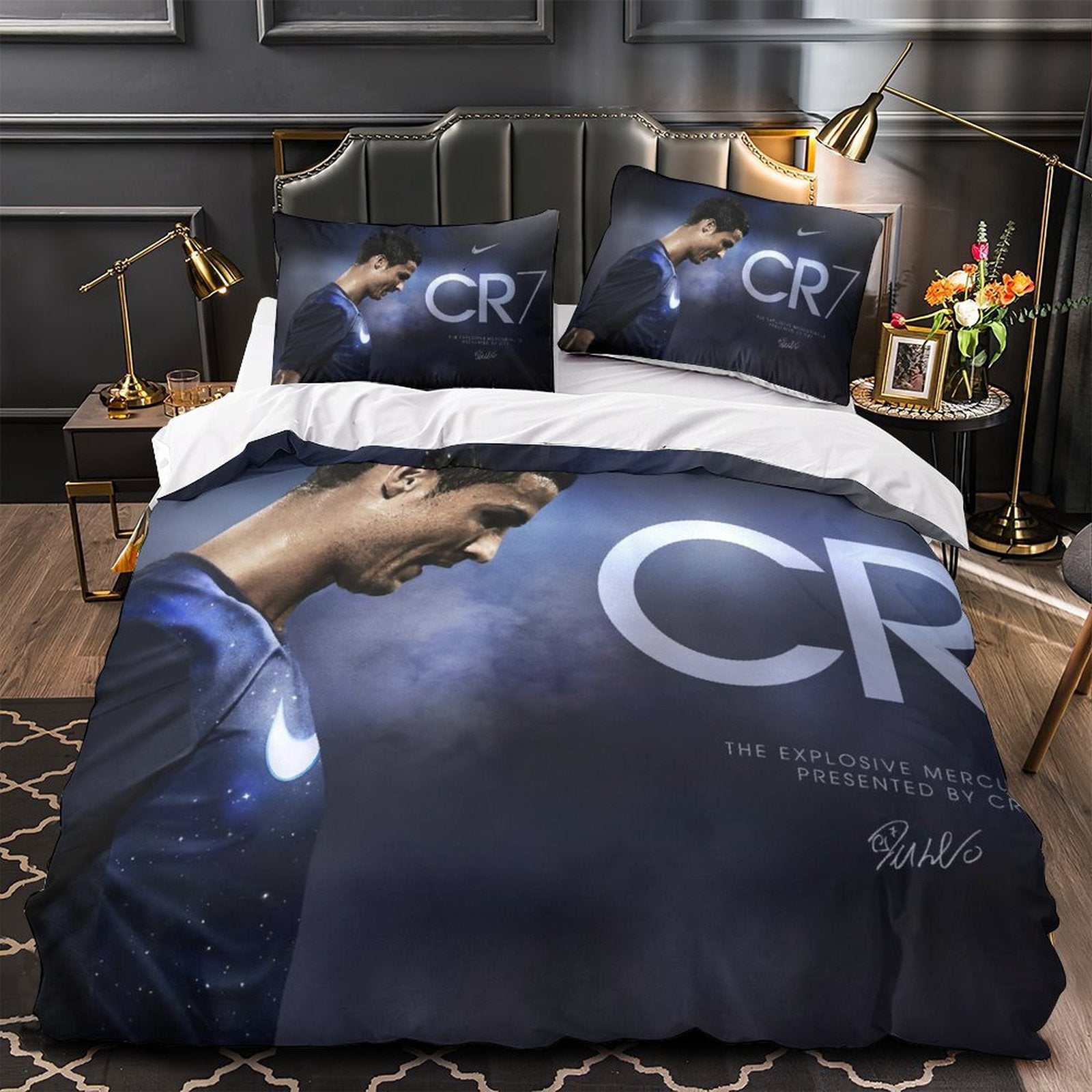 Juego de cama con estampado de Cristiano Ronaldo CR7, edredón y funda de edredón
