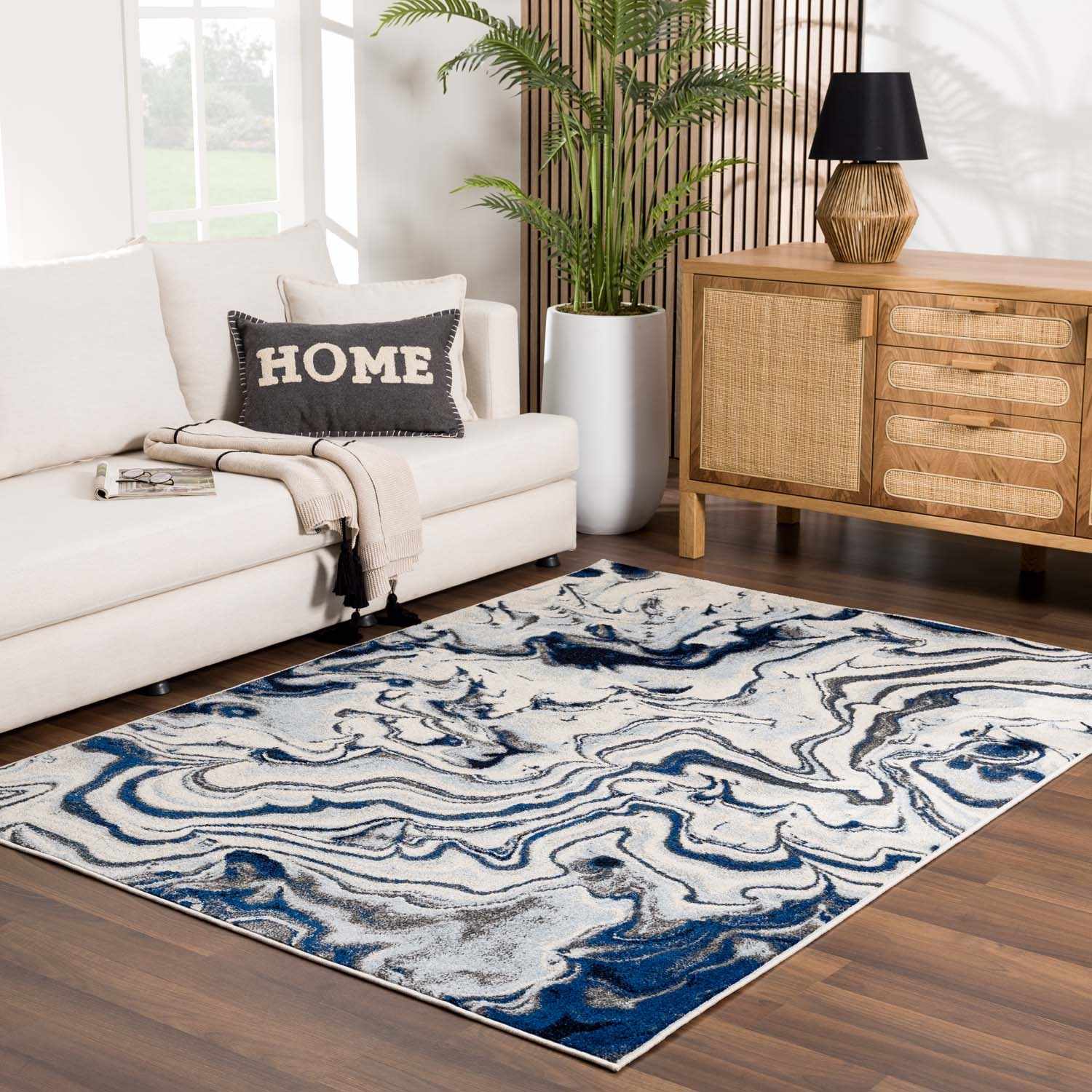Alfombra de mármol azul crema Glendon
