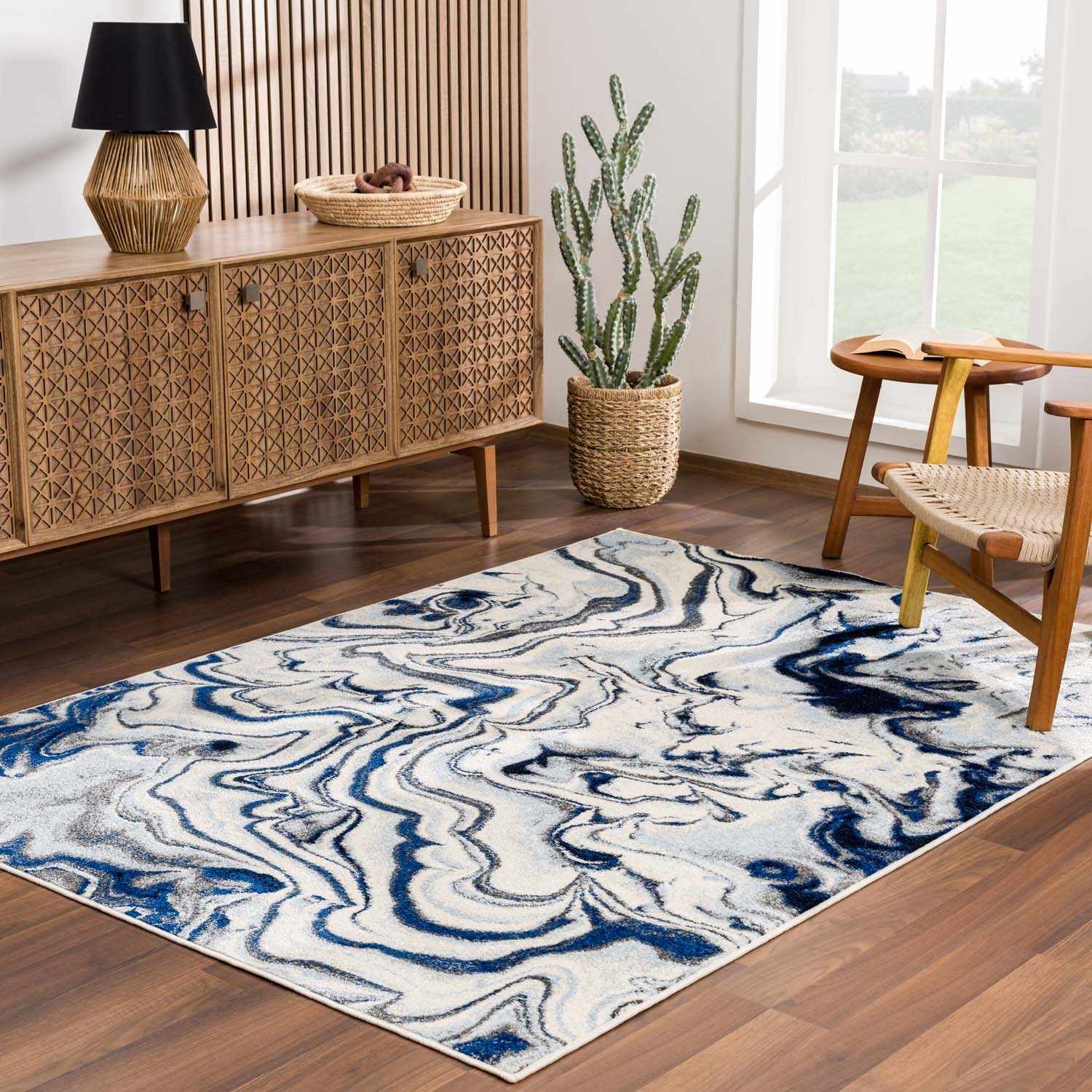 Alfombra de mármol azul crema Glendon