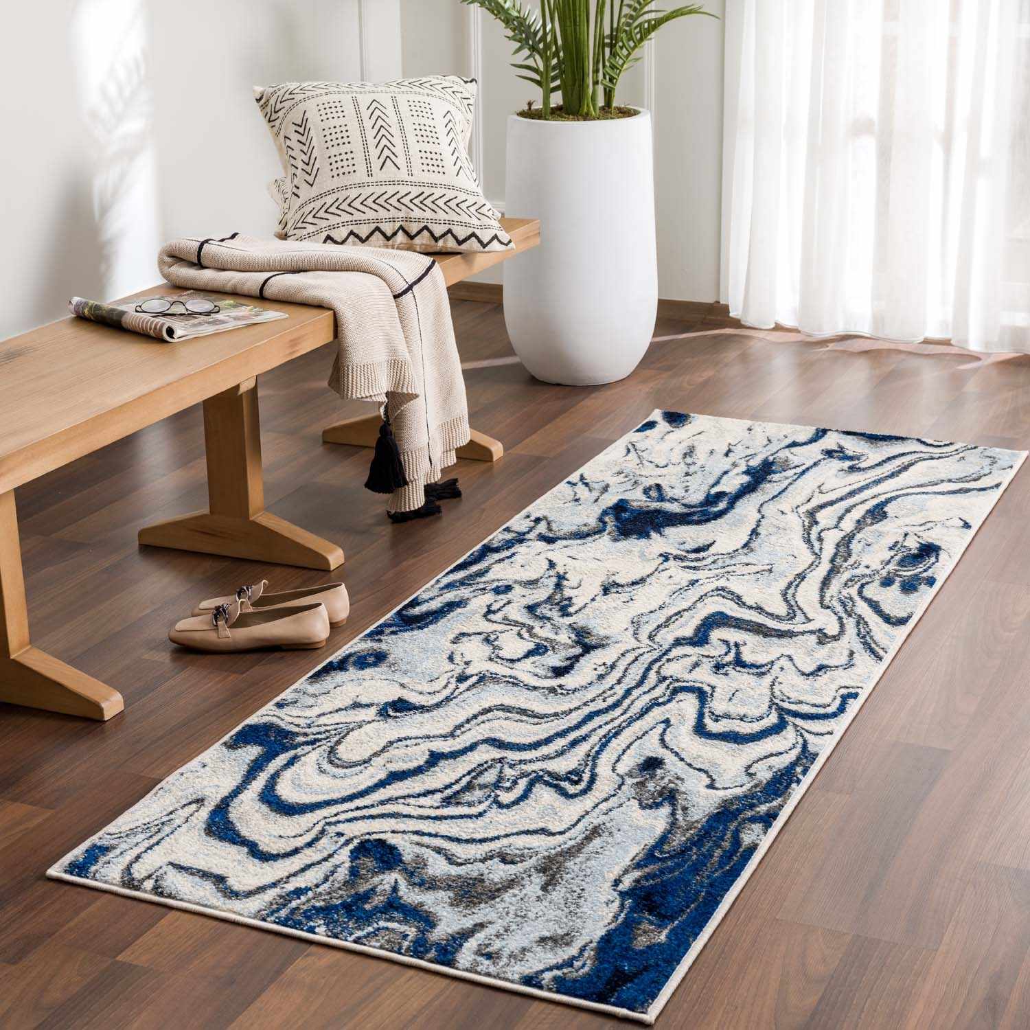 Alfombra de mármol azul crema Glendon