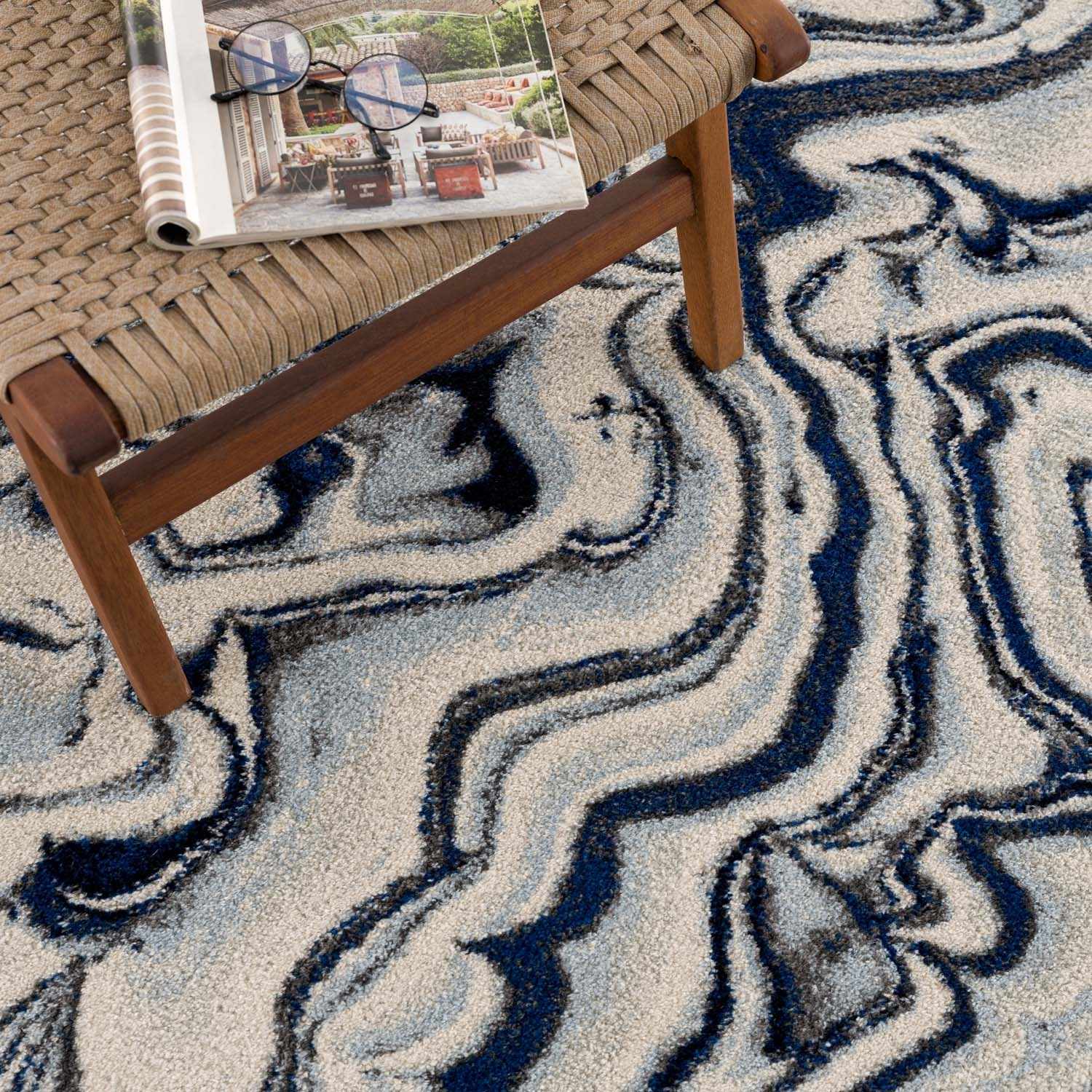 Alfombra de mármol azul crema Glendon