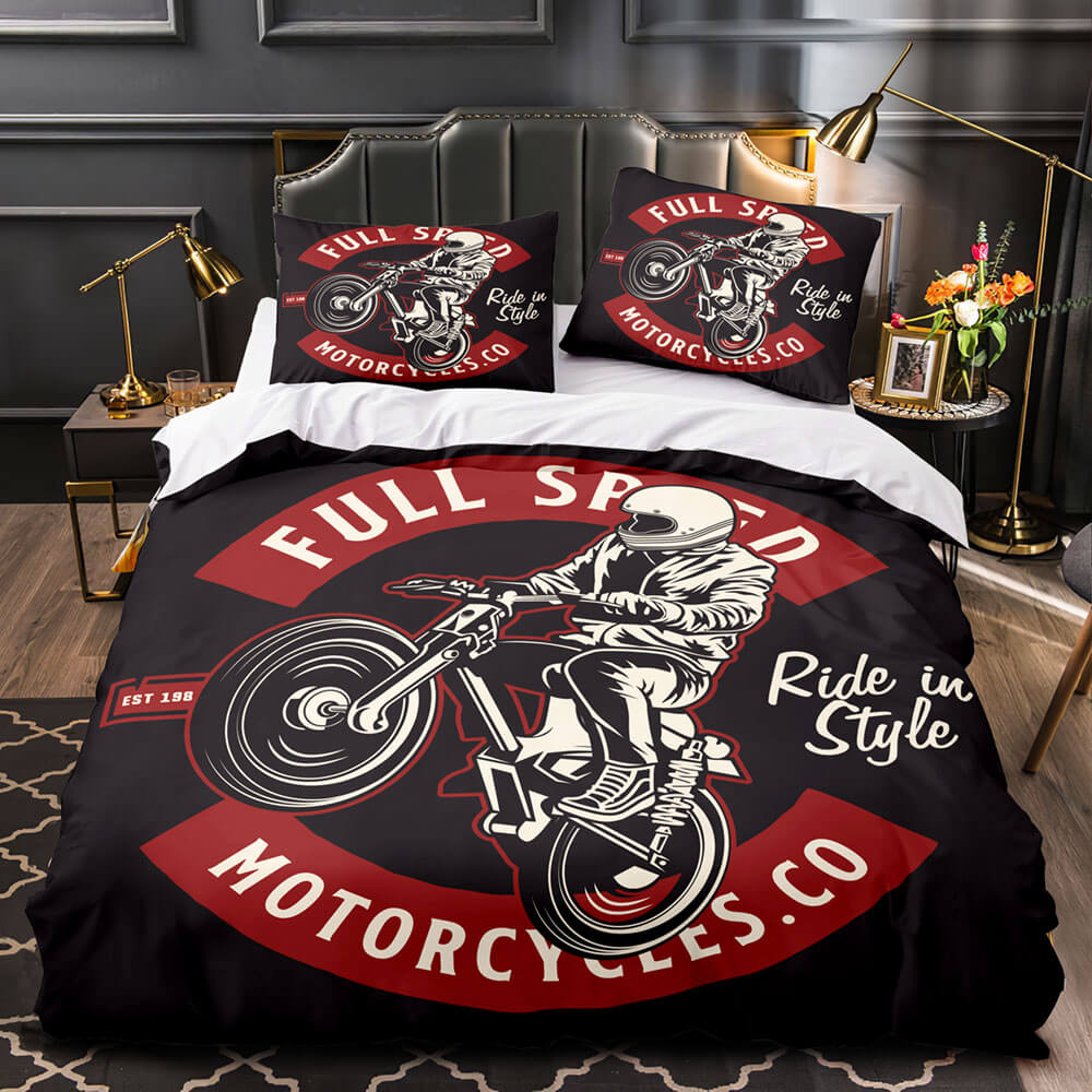Juego de cama con funda de edredón y estampado Cafe Racer sin relleno