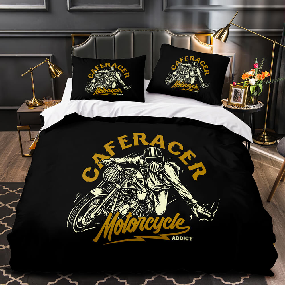 Juego de cama con funda de edredón y estampado Cafe Racer sin relleno