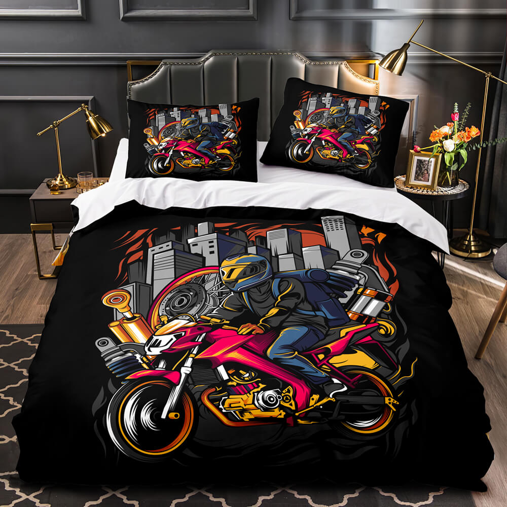 Juego de cama con funda de edredón y estampado Cafe Racer sin relleno