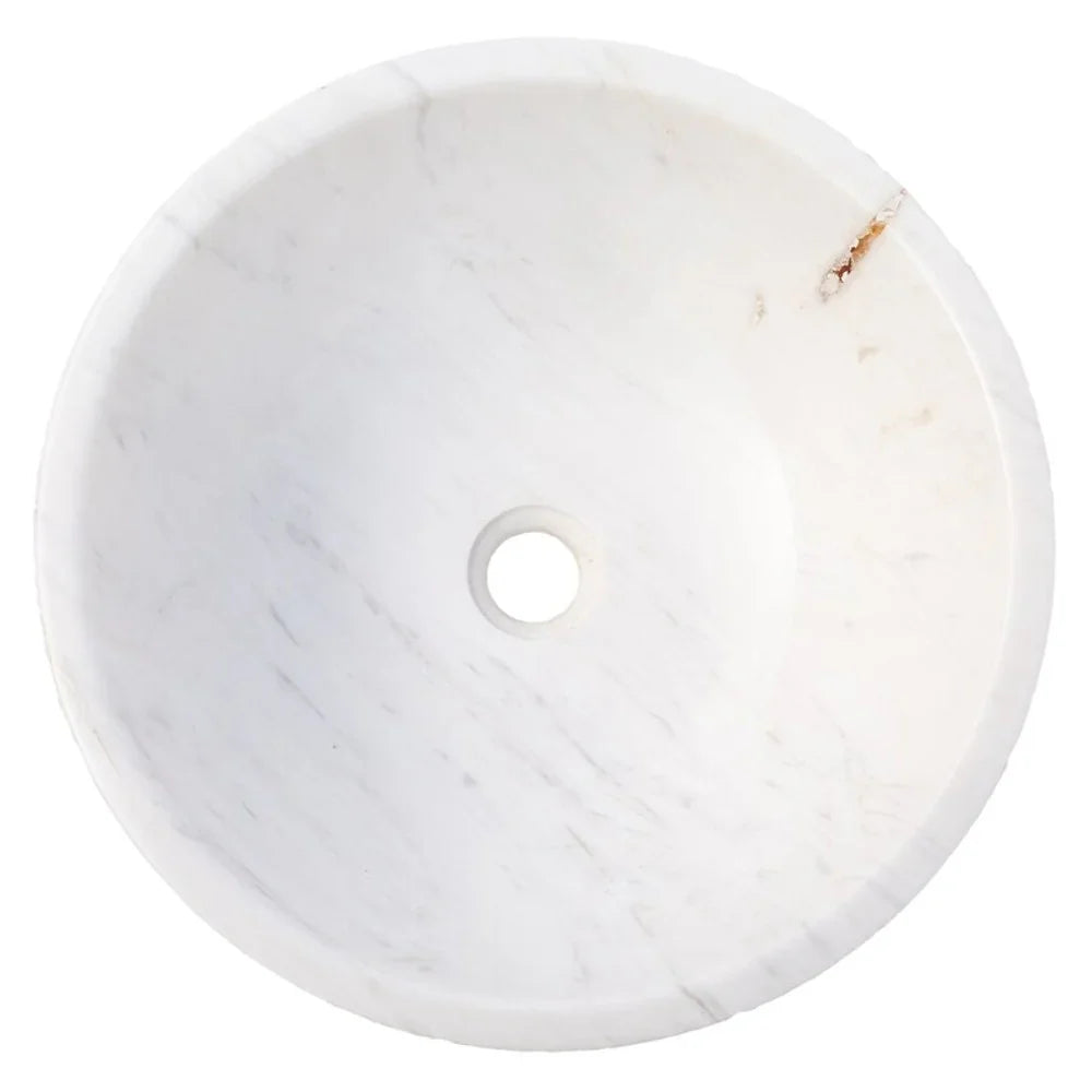 Lavabo de baño con exterior rugoso de mármol blanco Calacatta sobre tocador (diámetro de 16 in, altura de 5 in)