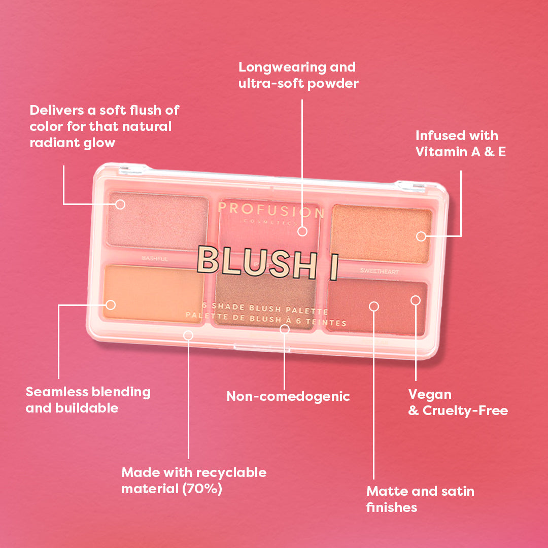 Paleta de rubor facial de 6 tonos