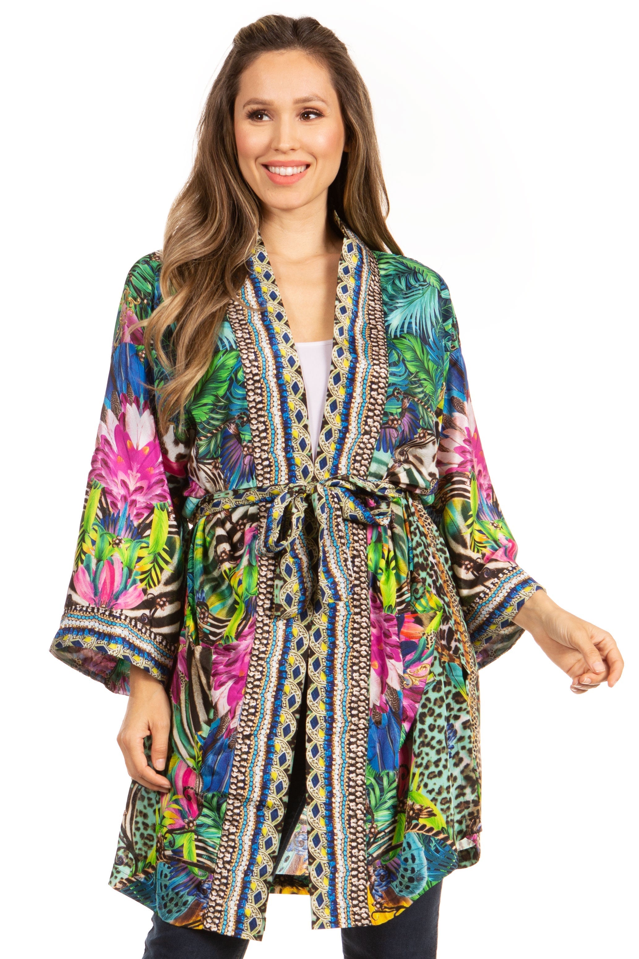Manténgase a la moda con el suéter tipo cárdigan con estampado increíble Janis para mujer de Sakkas