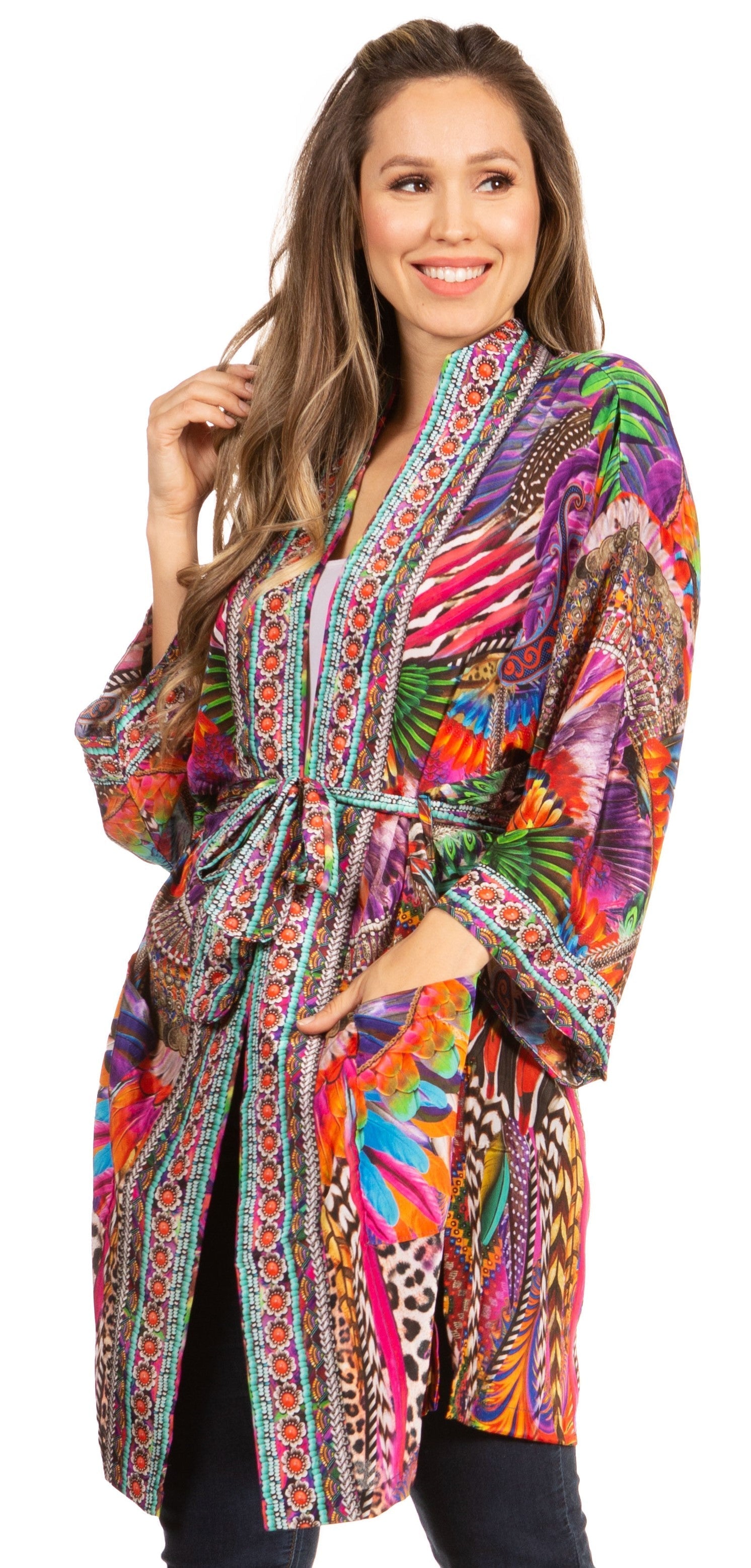 Manténgase a la moda con el suéter tipo cárdigan con estampado increíble Janis para mujer de Sakkas