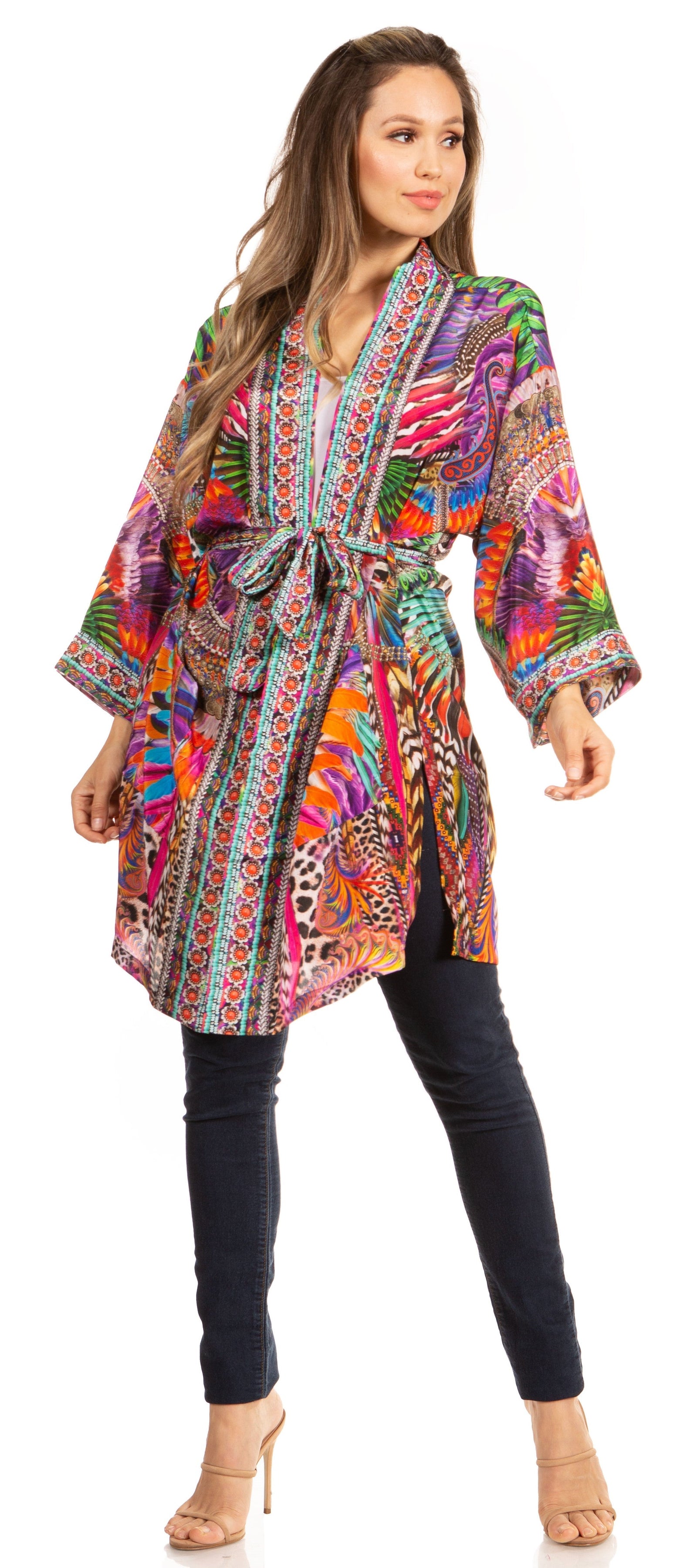Manténgase a la moda con el suéter tipo cárdigan con estampado increíble Janis para mujer de Sakkas