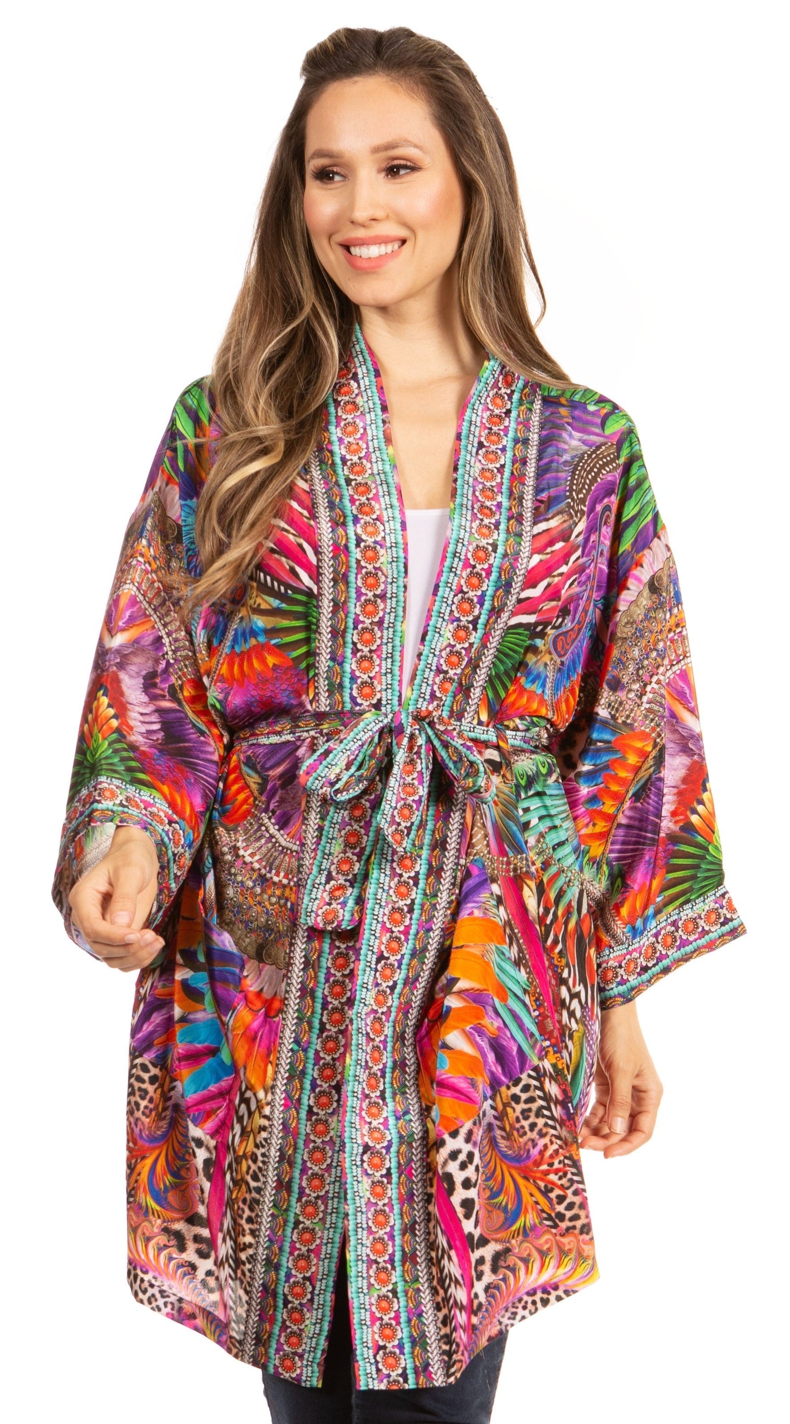 Manténgase a la moda con el suéter tipo cárdigan con estampado increíble Janis para mujer de Sakkas