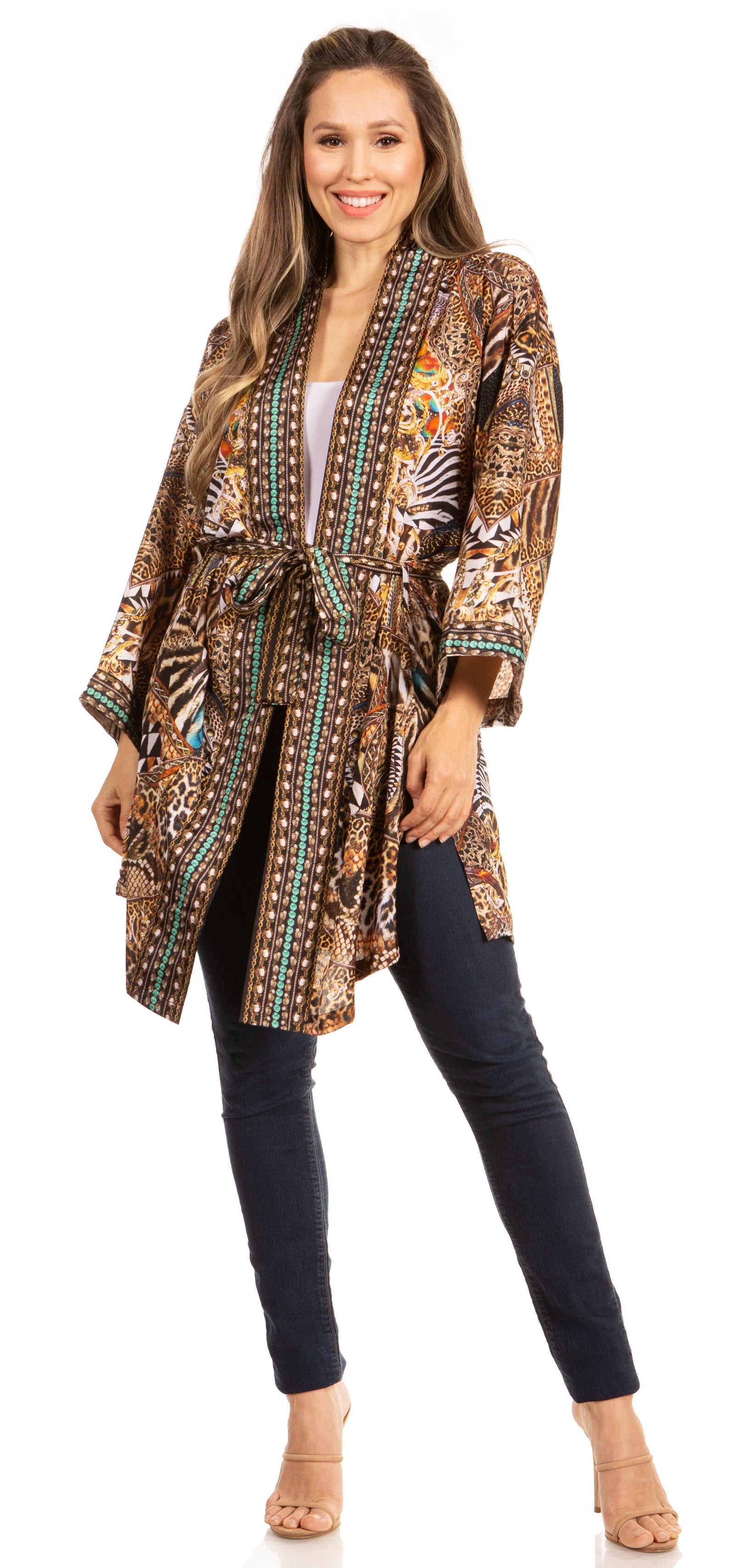 Manténgase a la moda con el suéter tipo cárdigan con estampado increíble Janis para mujer de Sakkas