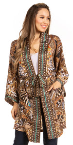 Manténgase a la moda con el suéter tipo cárdigan con estampado increíble Janis para mujer de Sakkas