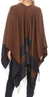 Sakkas Avi Women's Reversible Open Front Poncho Cardigan Ruana Cape Shawl W/Fringe