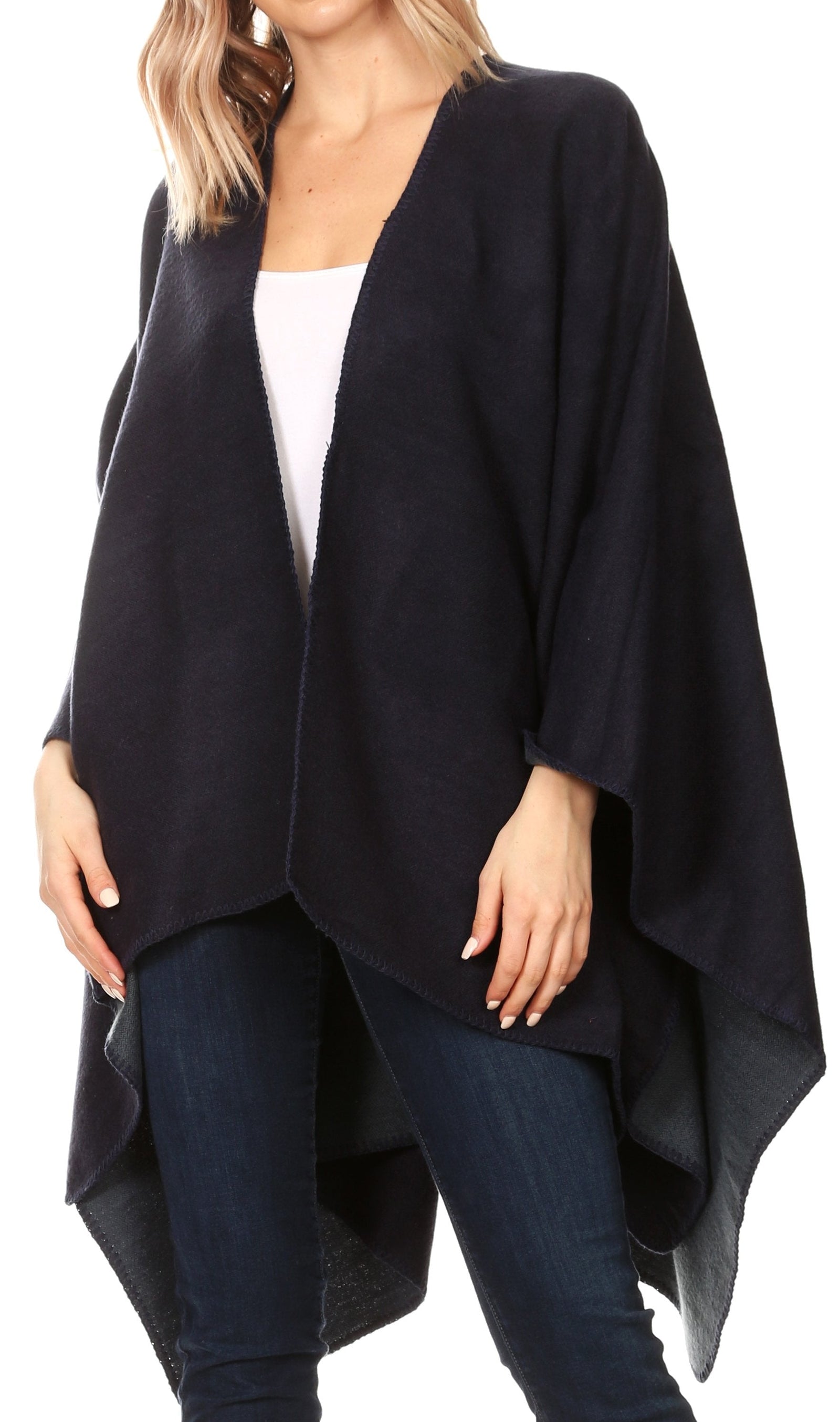 Poncho chal grande reversible para mujer Sakkas Mari, bufanda, capa, ruana y manta