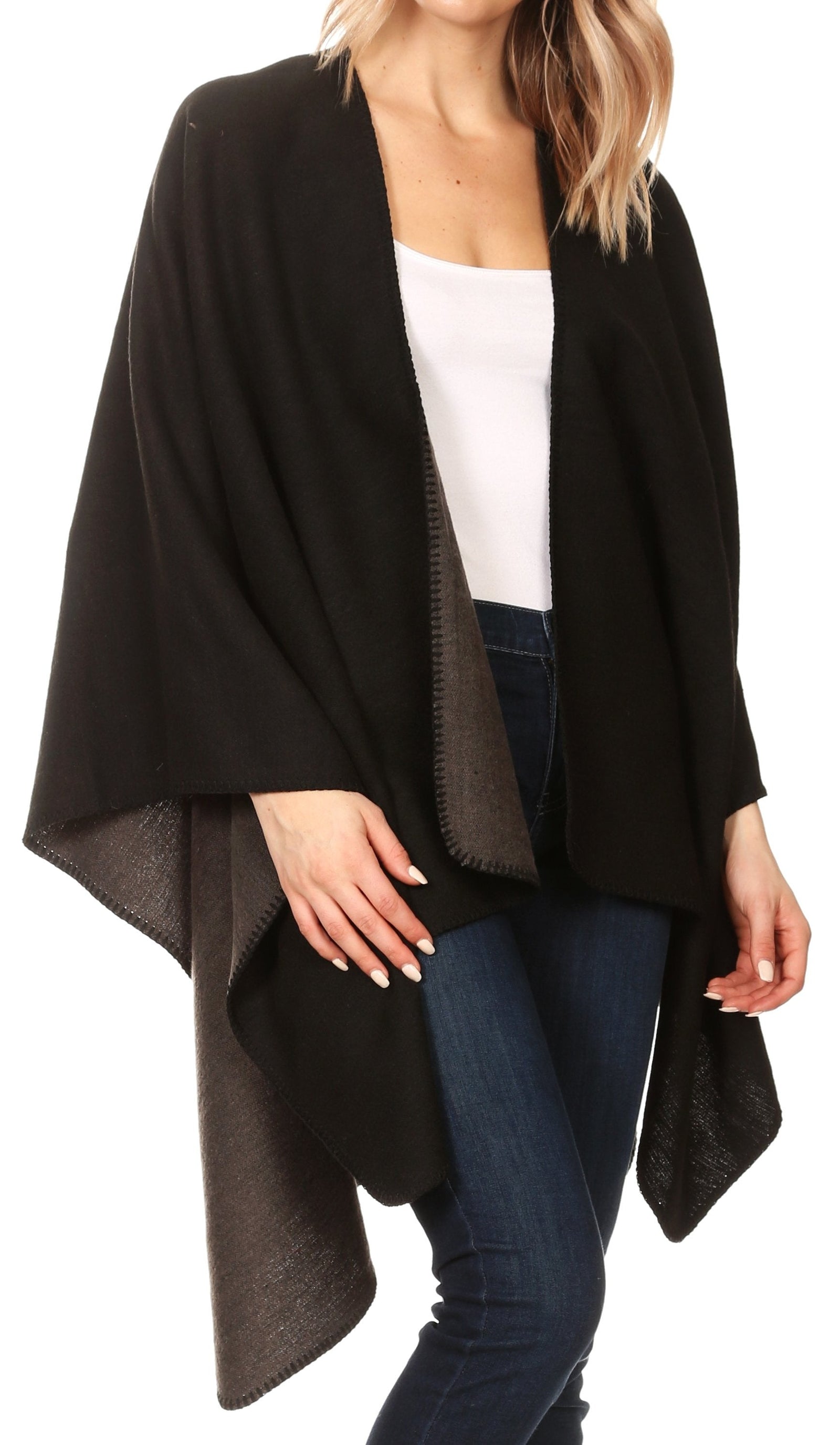 Poncho chal grande reversible para mujer Sakkas Mari, bufanda, capa, ruana y manta