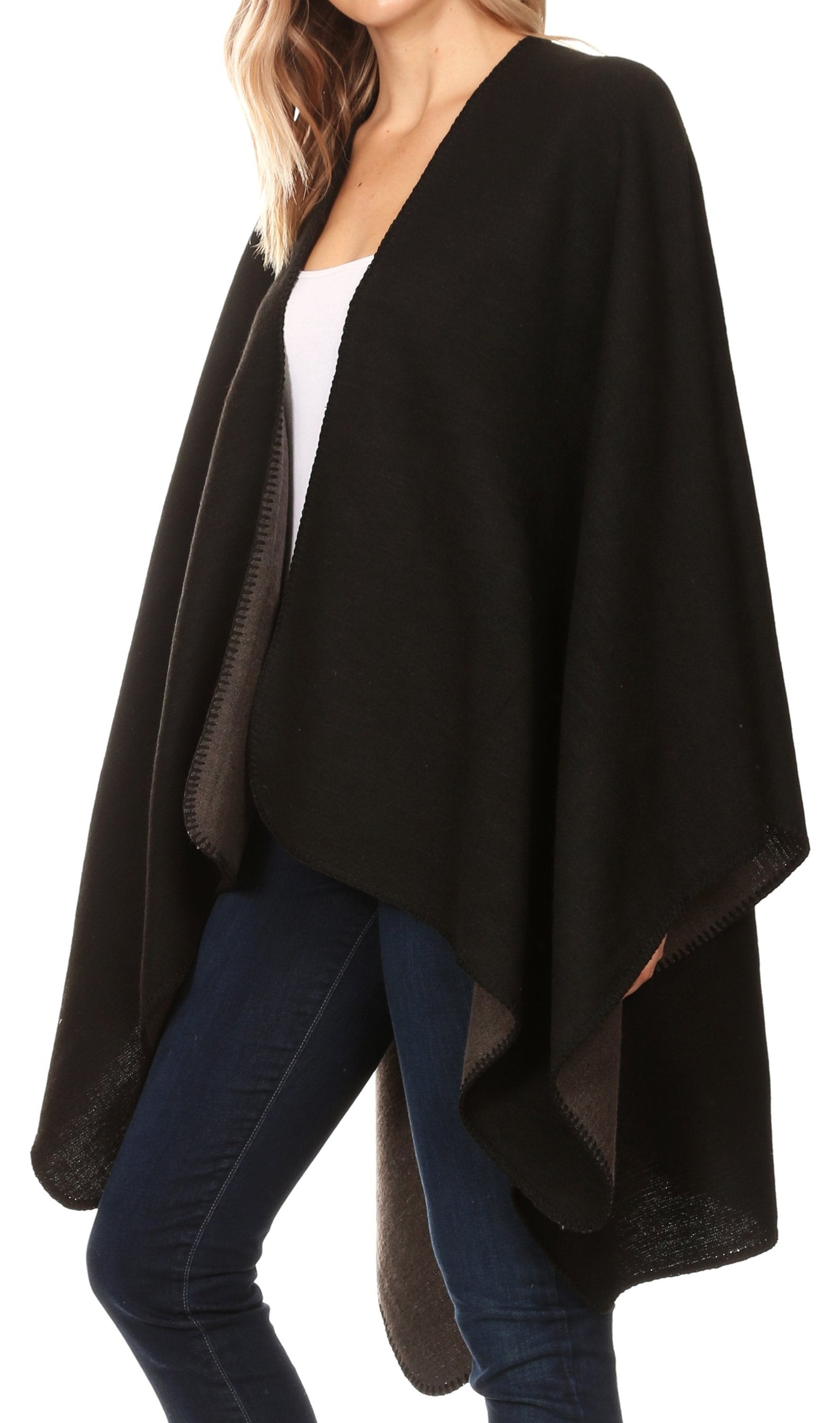 Poncho chal grande reversible para mujer Sakkas Mari, bufanda, capa, ruana y manta