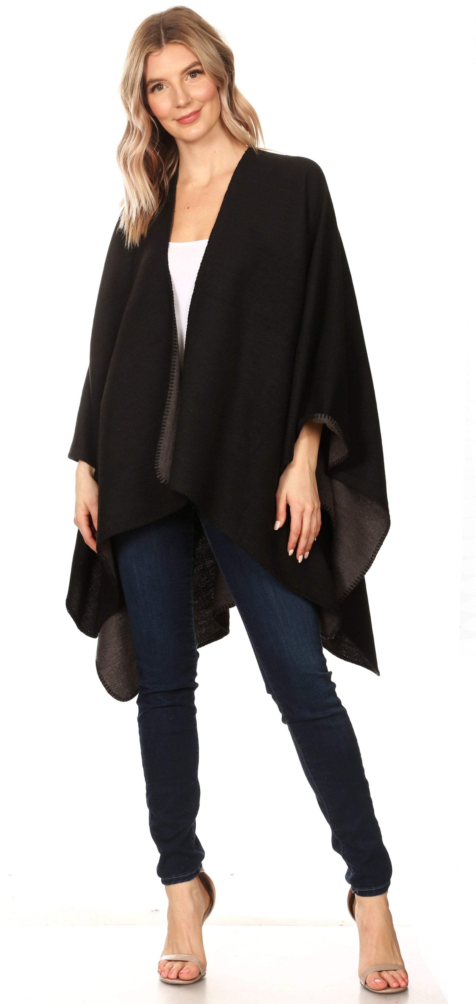 Poncho chal grande reversible para mujer Sakkas Mari, bufanda, capa, ruana y manta