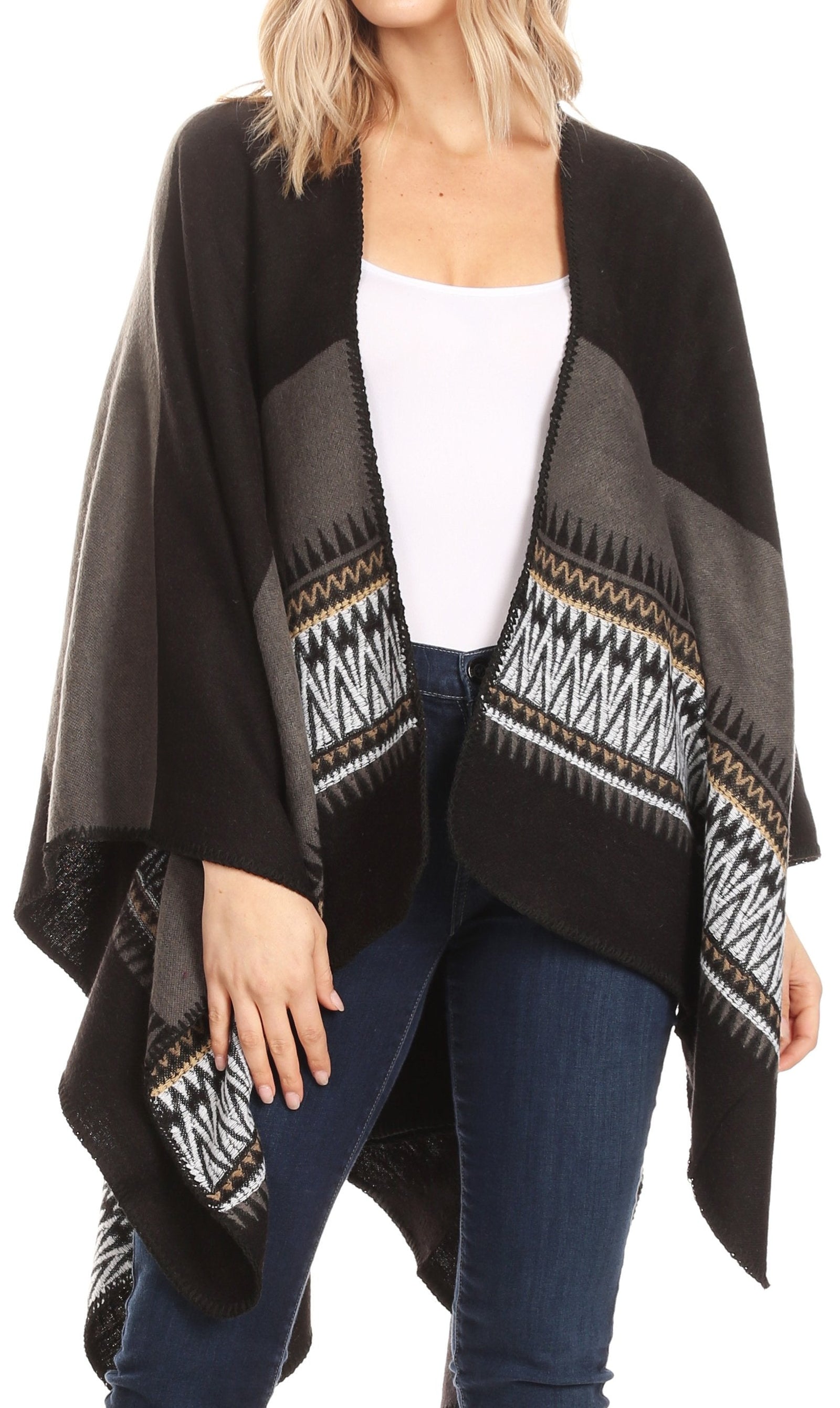 Poncho chal grande reversible para mujer Sakkas Mari, bufanda, capa, ruana y manta