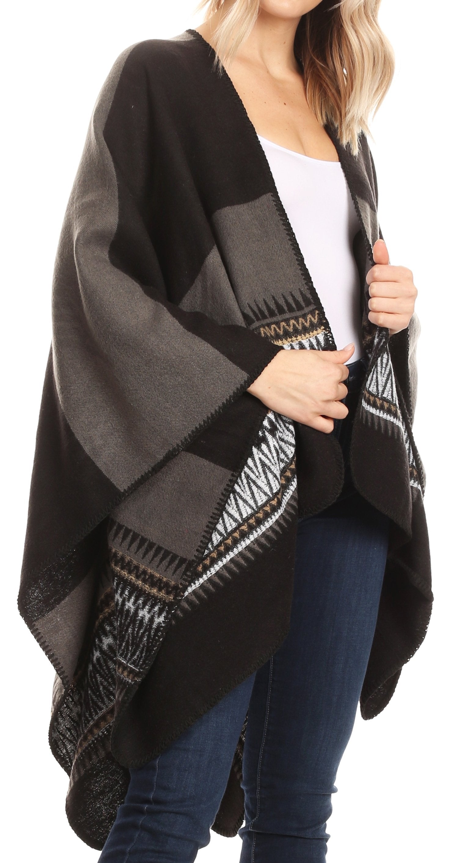 Poncho chal grande reversible para mujer Sakkas Mari, bufanda, capa, ruana y manta