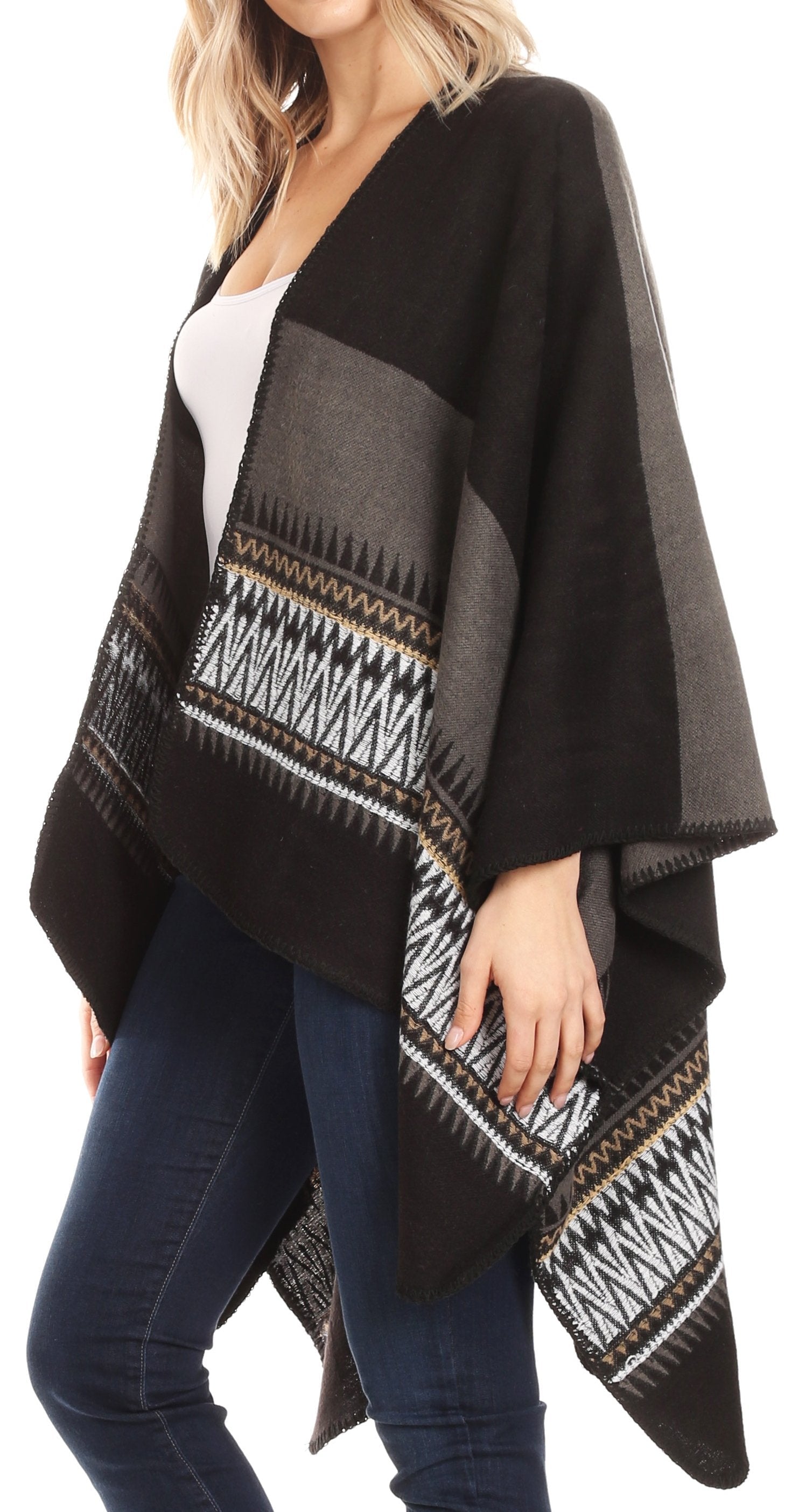 Poncho chal grande reversible para mujer Sakkas Mari, bufanda, capa, ruana y manta